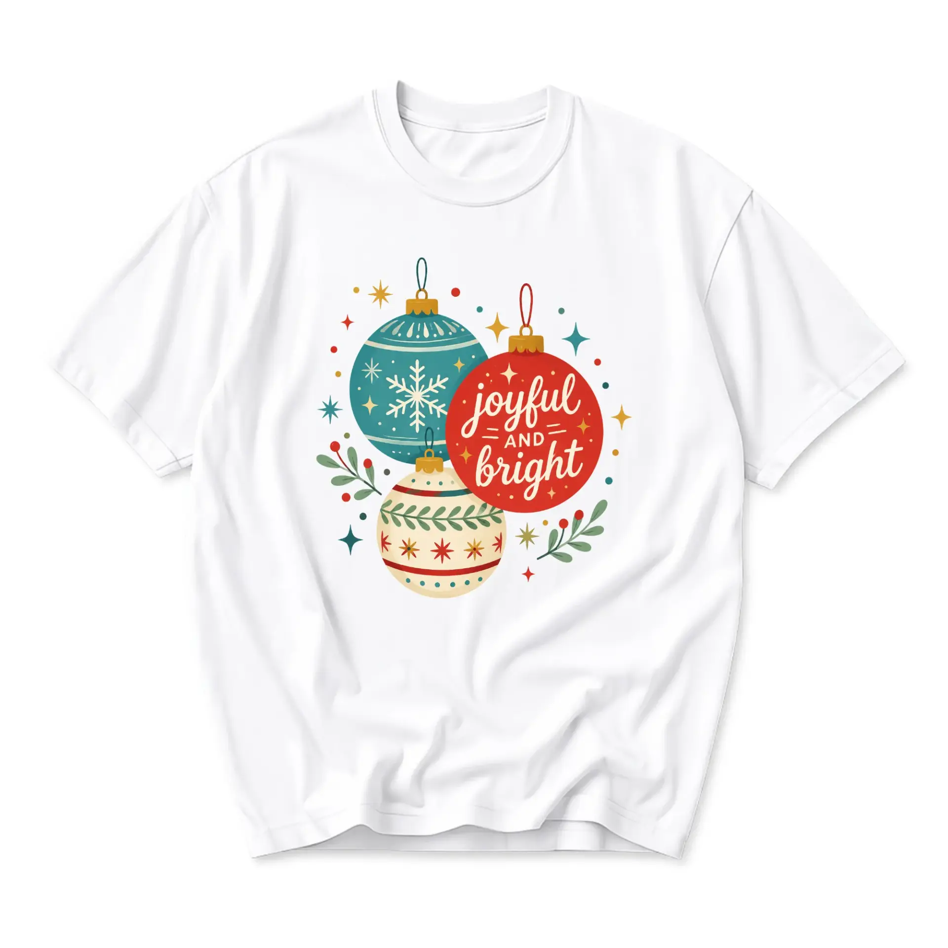 Graphic Tee Joyful and Bright Christmas Ornaments Unisex T-Shirt Holiday Season Apparel for Casual Everyday Wear