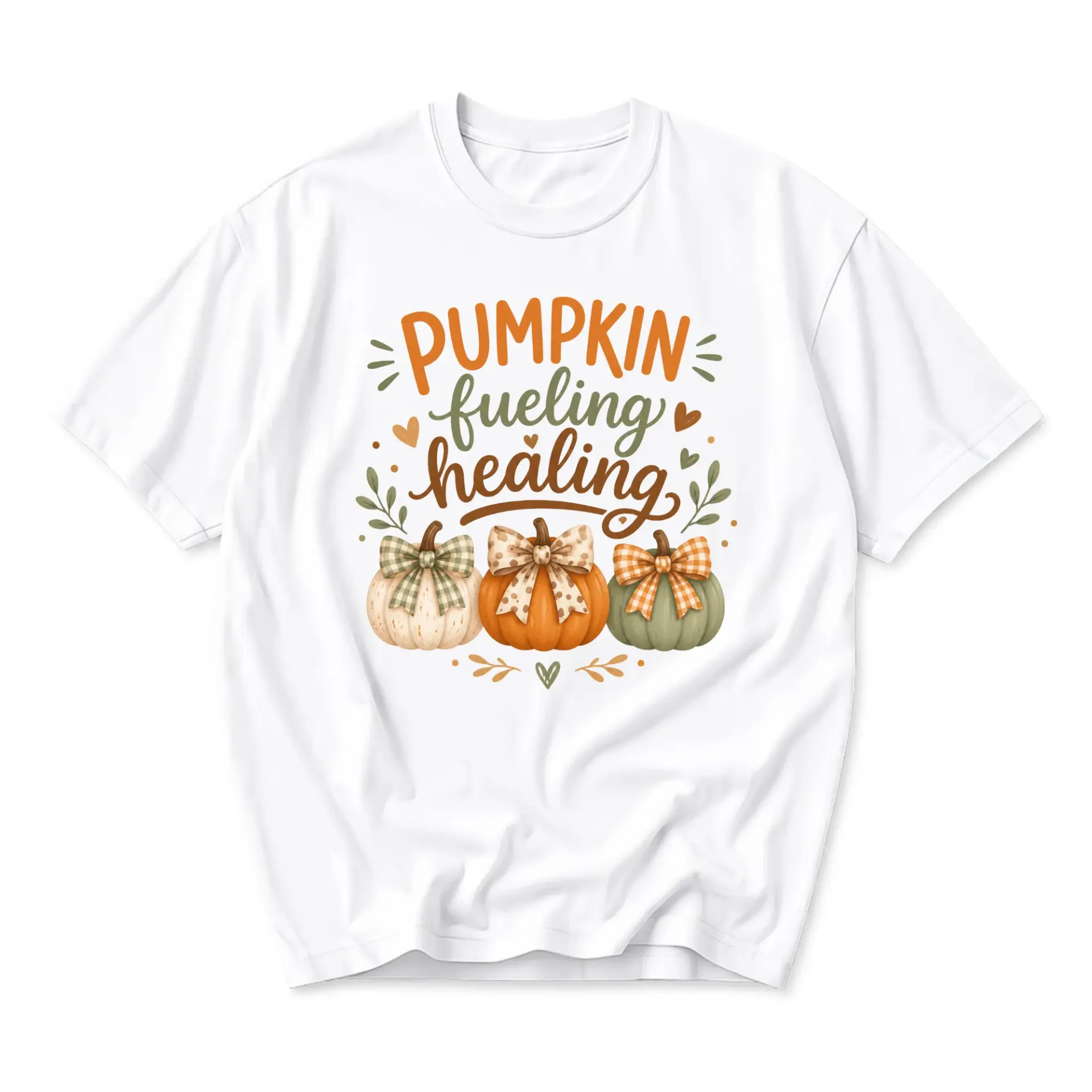 T-shirt Pumpkin Fueling Healing Fall Seasonal Graphic Tee Autumn Casual Short Sleeve Apparel for Everyday Comfort