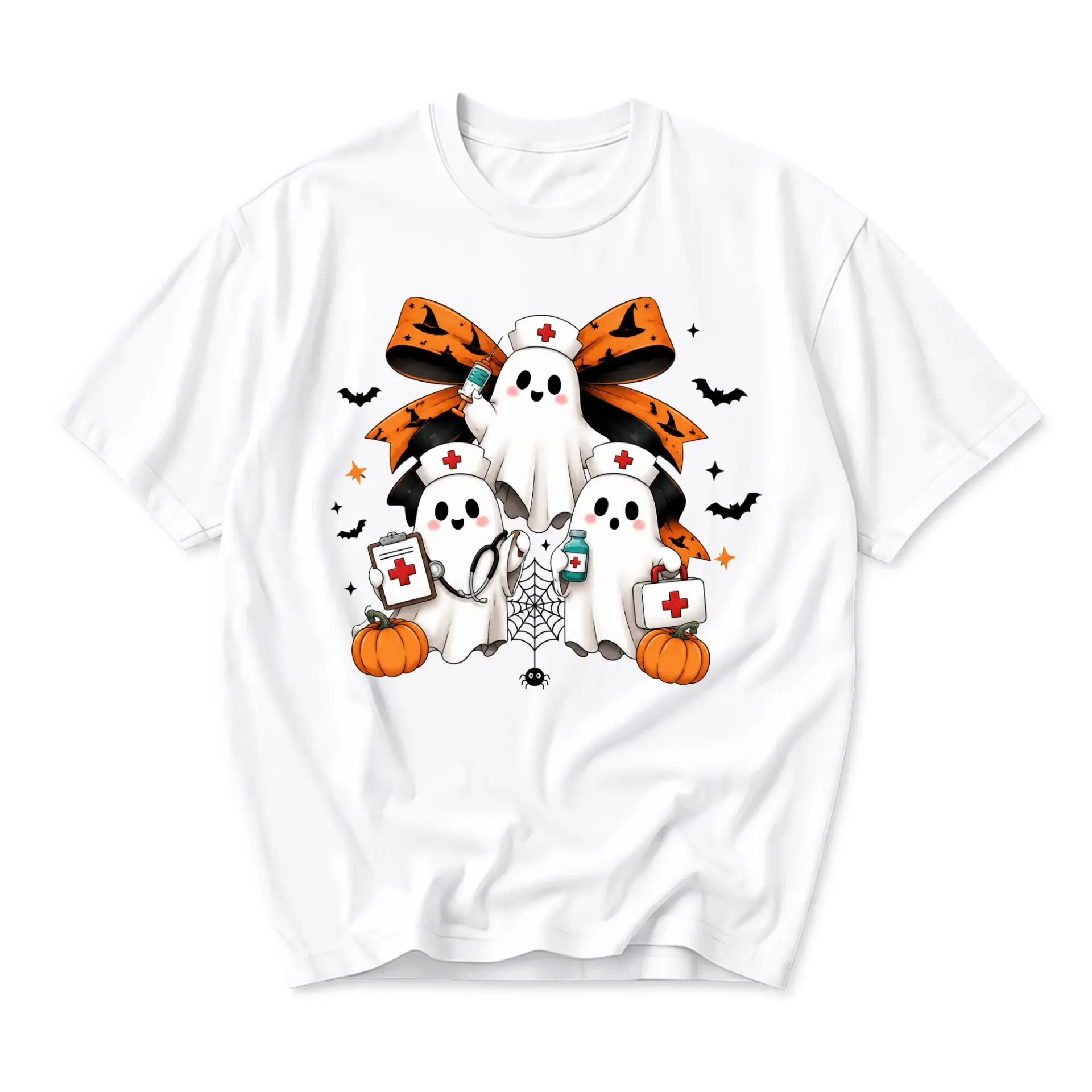 Funny Shirt Nurse Ghost Halloween Costume Unisex Graphic Printed T-Shirt Soft Cotton Crew Neck Casual Top for Adults