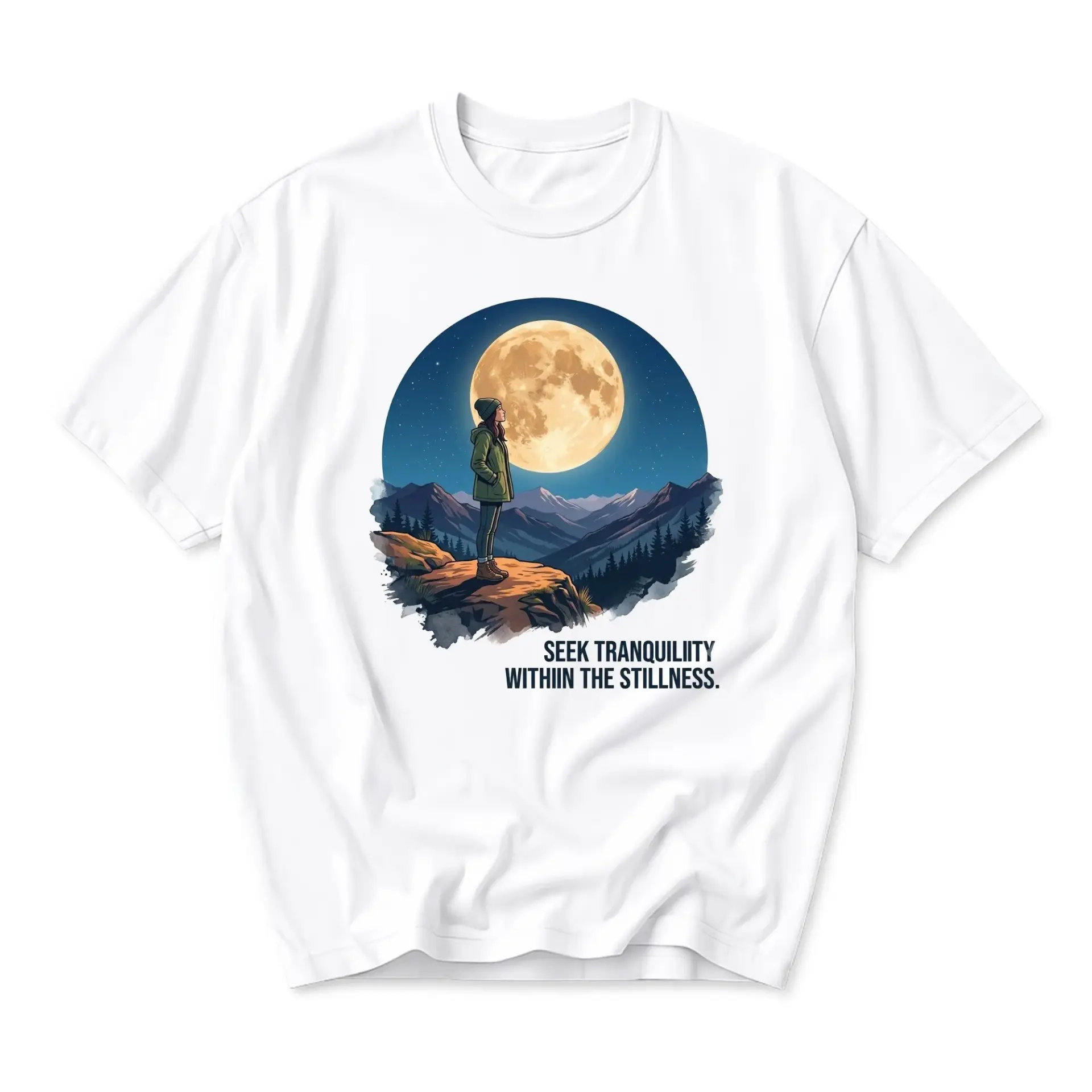 Graphic Tee Unisex Moonlit Mountain View Shirt Nature Inspired Apparel for Casual Wear and Everyday Comfortable Outfit