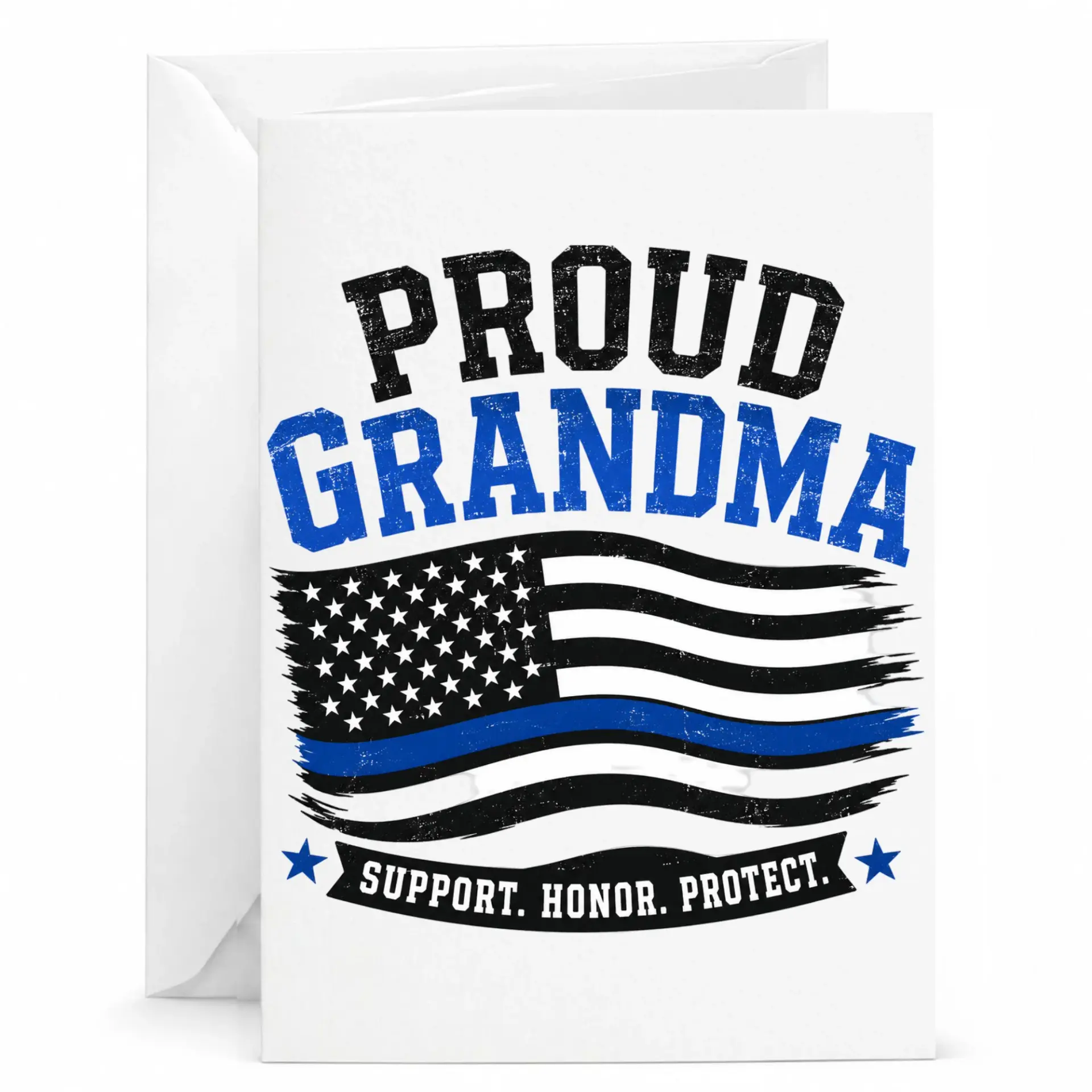Proud Grandma Greeting Card with Patriotic Flag Design Support Honor Enforcement Theme Note for Family