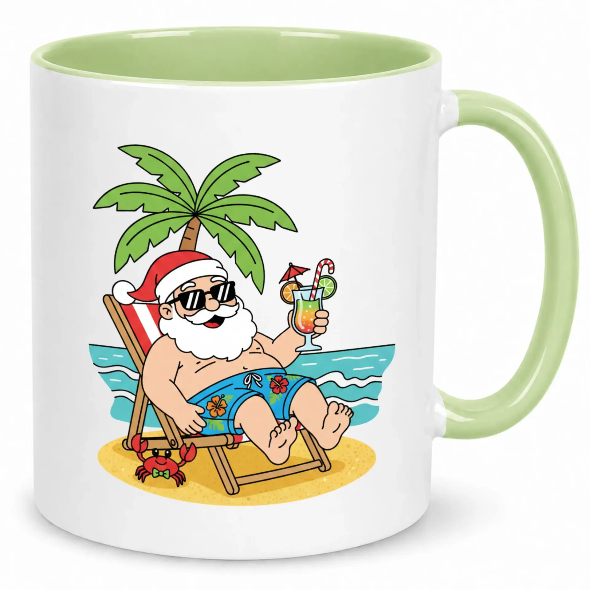 Funny Tropical Christmas Santa Claus Ceramic Coffee Mug Holiday Beach Vacation Drink Theme Cup for Home or Office Gift