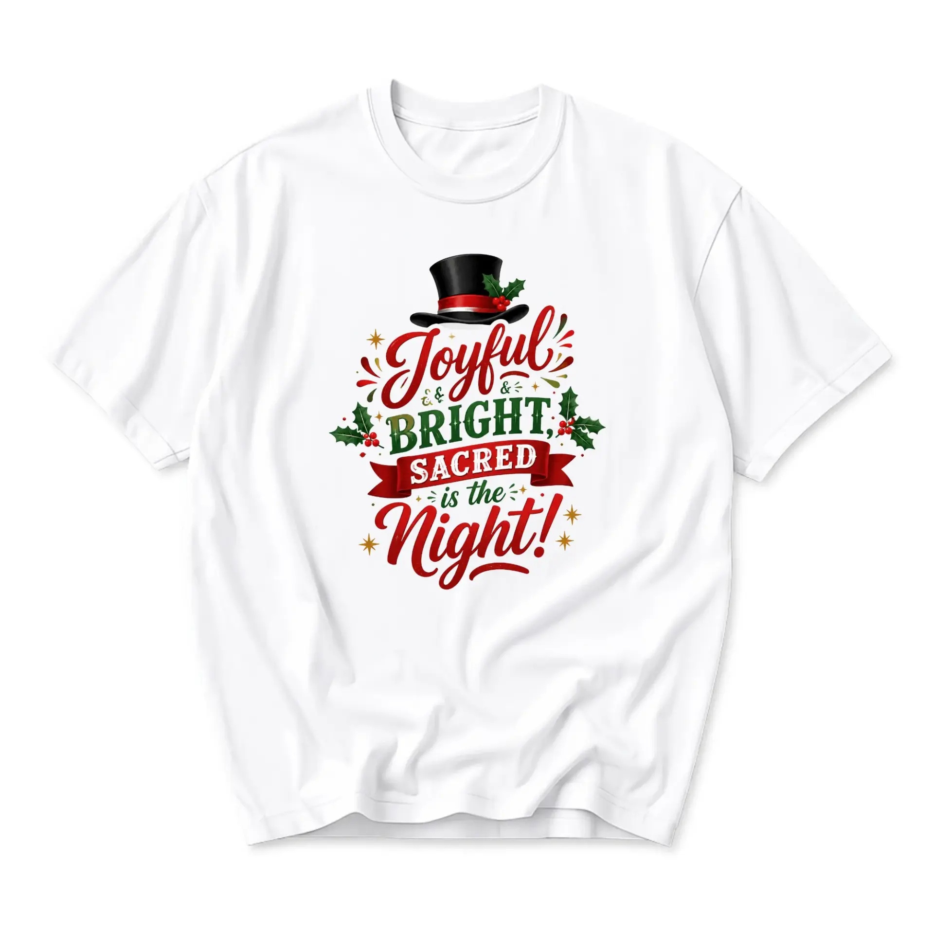 Graphic Tee Joyful and Bright Sacred Is the Night Unisex Holiday Crew Neck Short Sleeve Shirt Seasonal Apparel