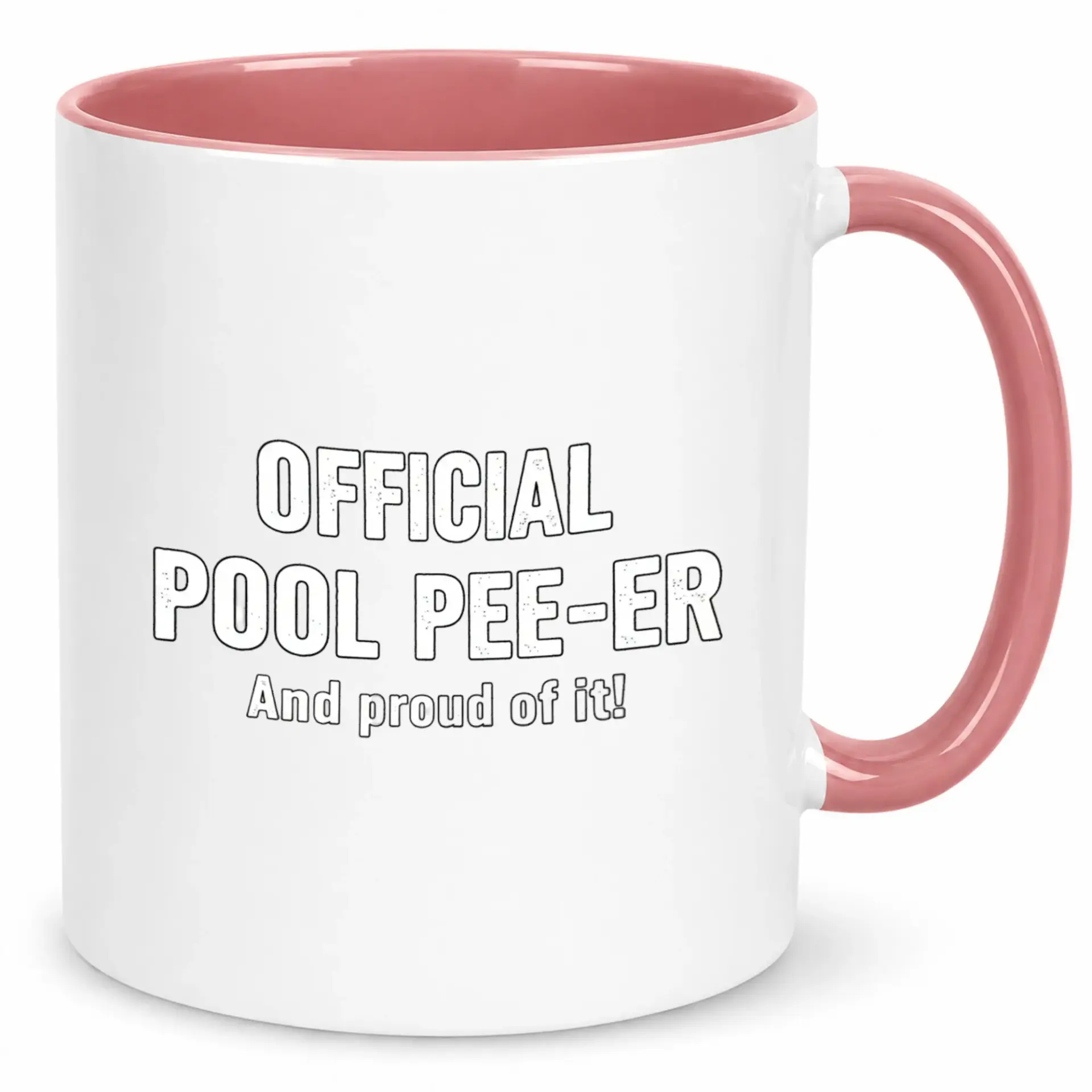 Funny Mug with Humorous Pool Theme Text Design, Unique White and Pink Ceramic Coffee Cup for Beverage Enjoyment