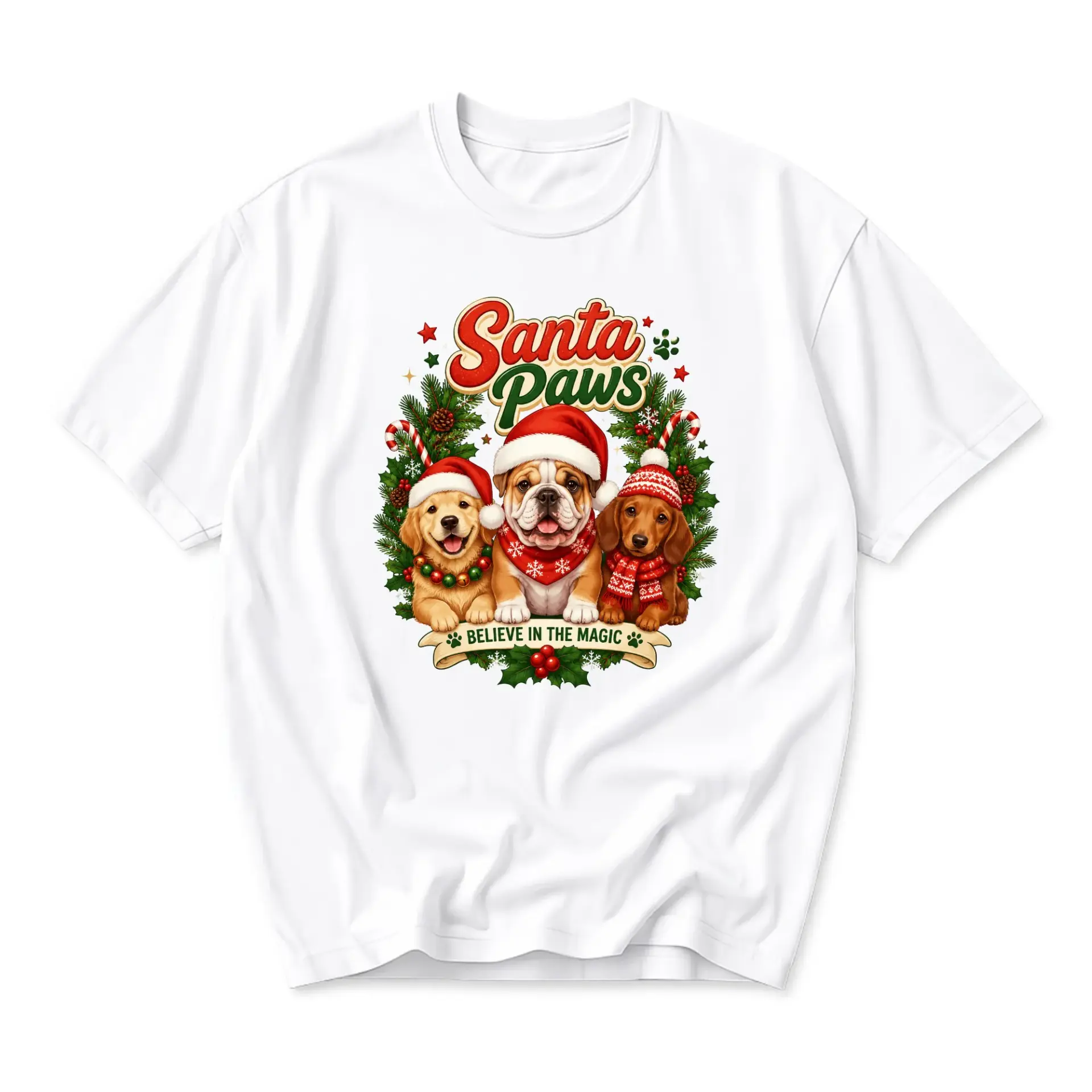 Graphic Tee Santa Paws Holiday Dog Shirt Cute Festive Apparel Unisex Crew