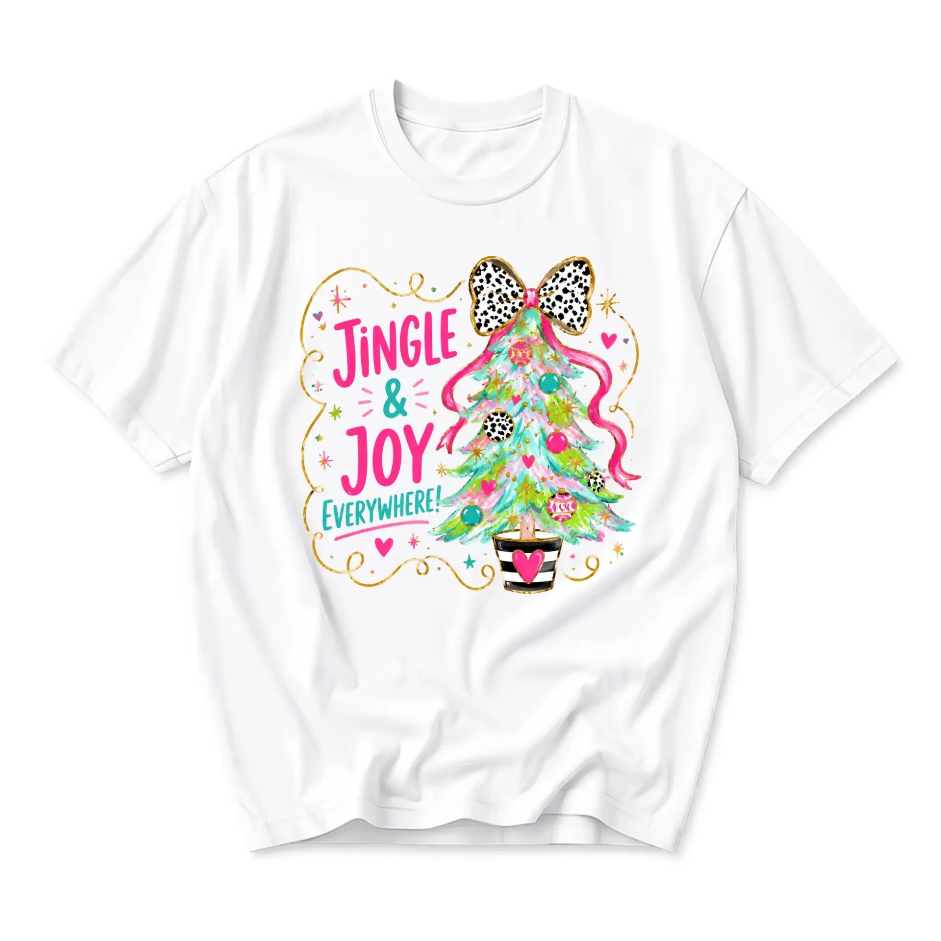 Funny Shirt Jingle and Joy Everywhere Graphic Tee Holiday Season Unisex Crew Neck Casual Wear Soft Cotton Apparel
