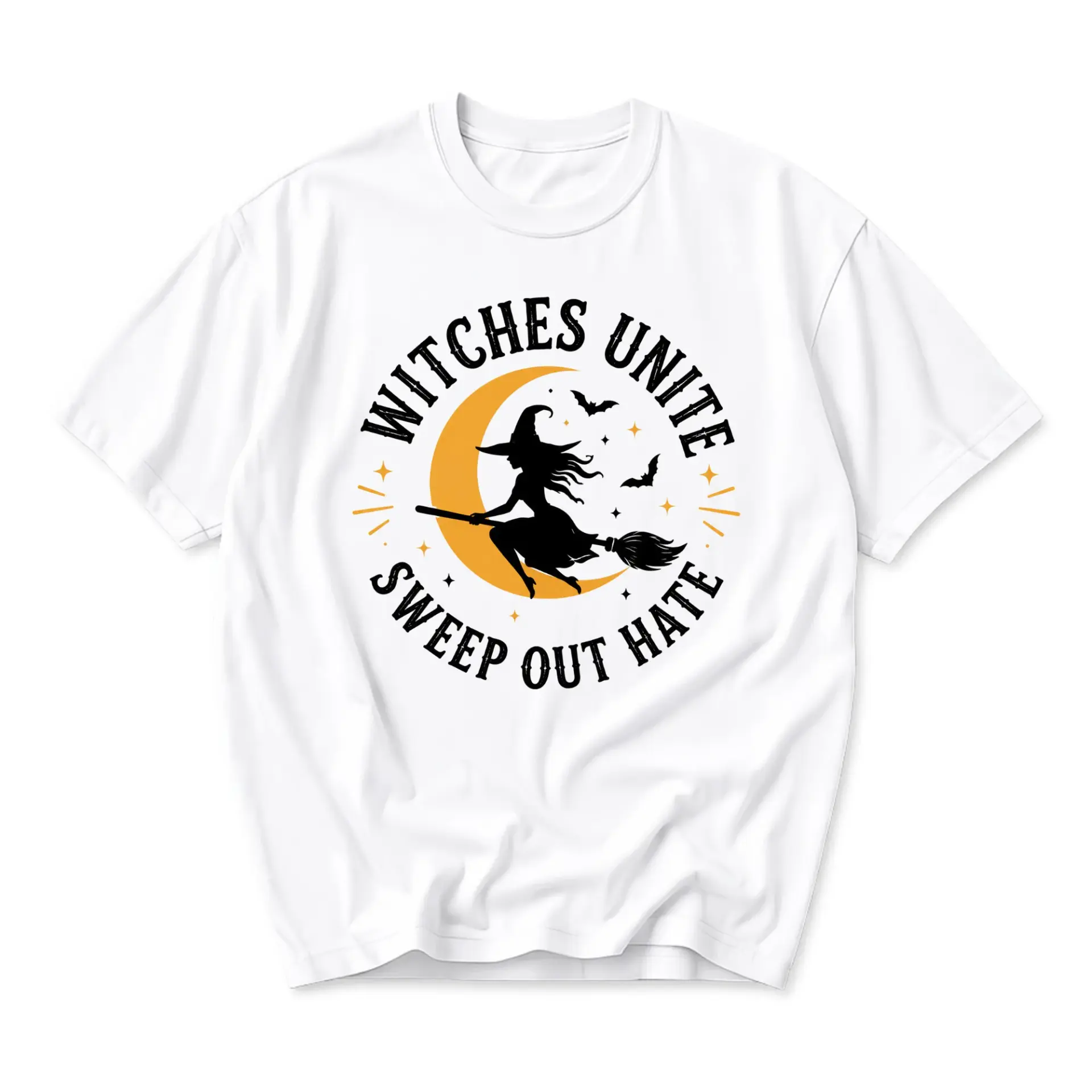 Graphic Tee Witches Unite Sweep Out Hate Unisex Crew Neck Short Sleeve Shirt for Casual Wear and Everyday Style