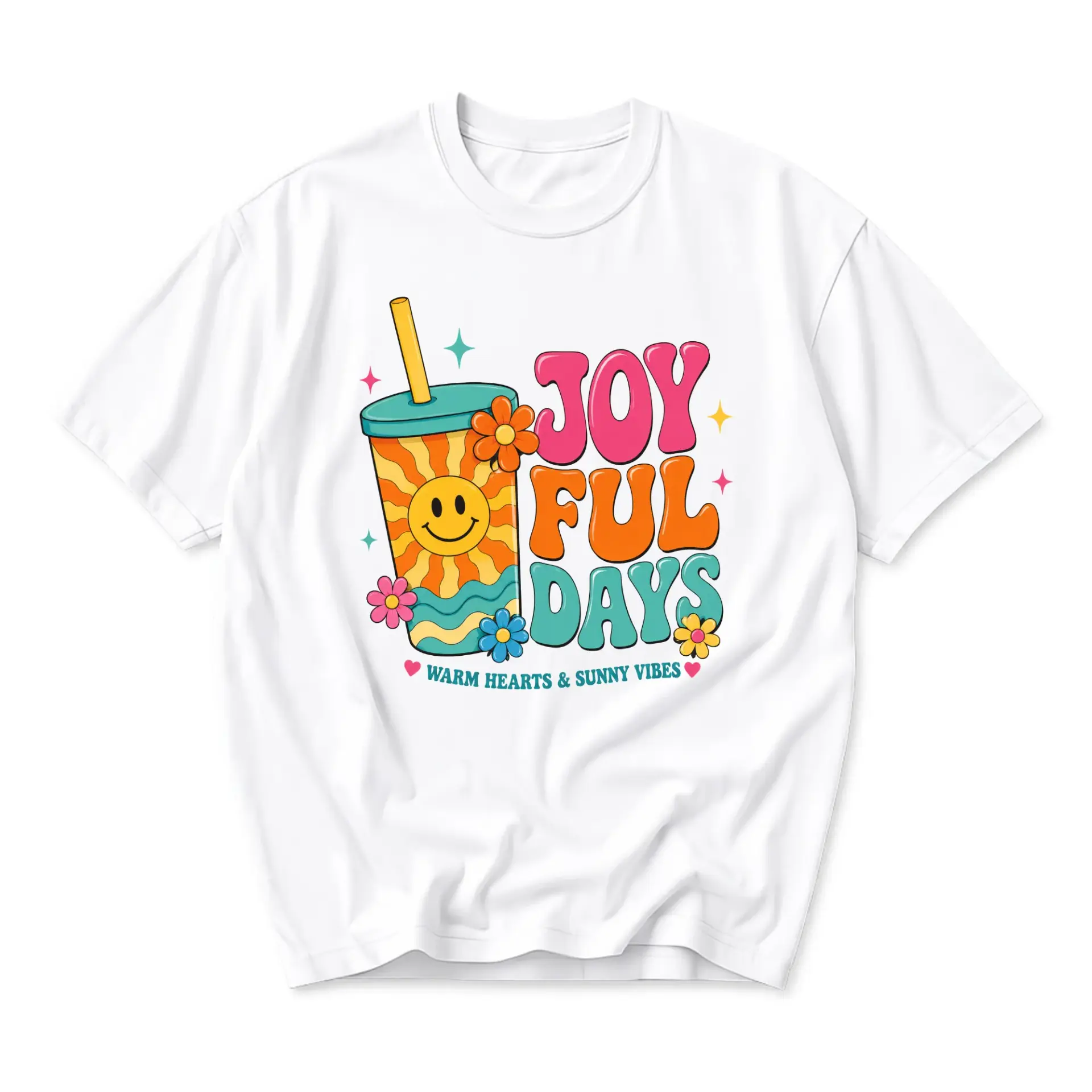 Graphic Tee Joyful Days Retro Aesthetic Summer Cup Design Unisex Crew Neck