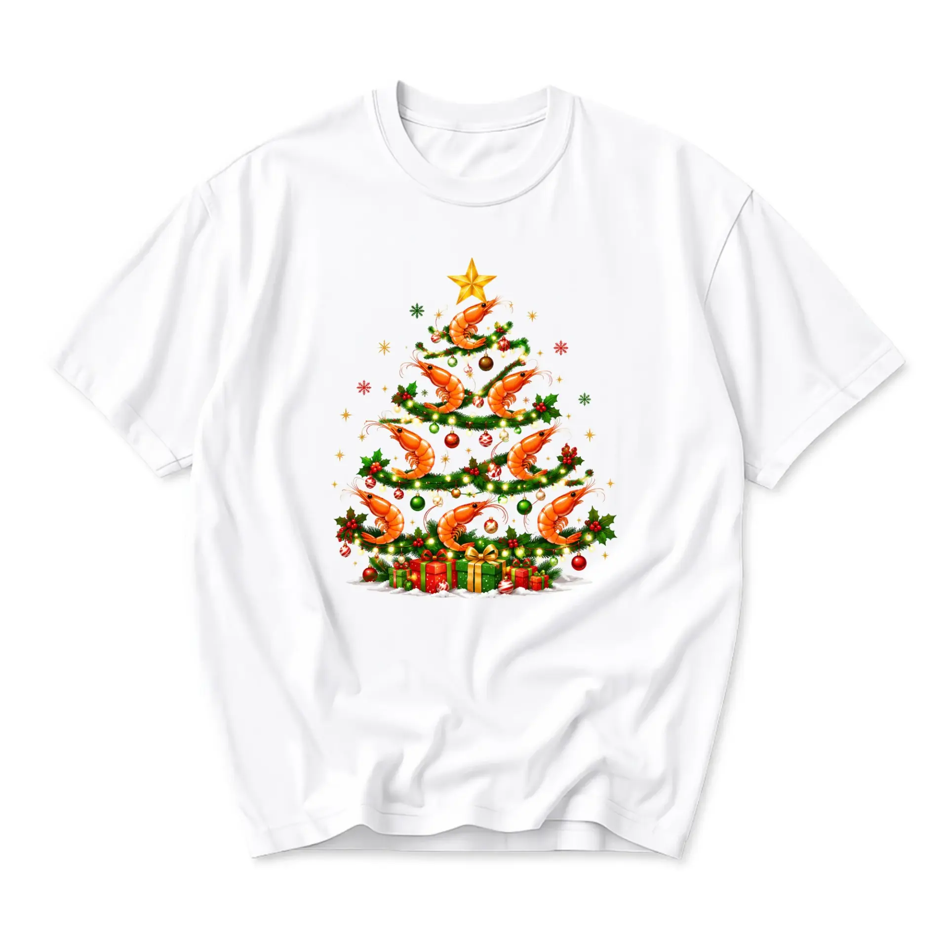 Funny Shirt Christmas Tree Shrimp Graphic Tee Unisex Casual Crew Neck Soft