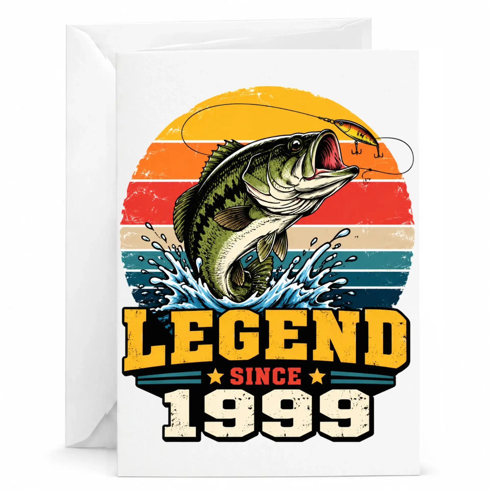 Birthday Card Legend Since 1999 Funny Fishing Theme Greeting Card for Outdoorsmen and Anglers with White Envelope