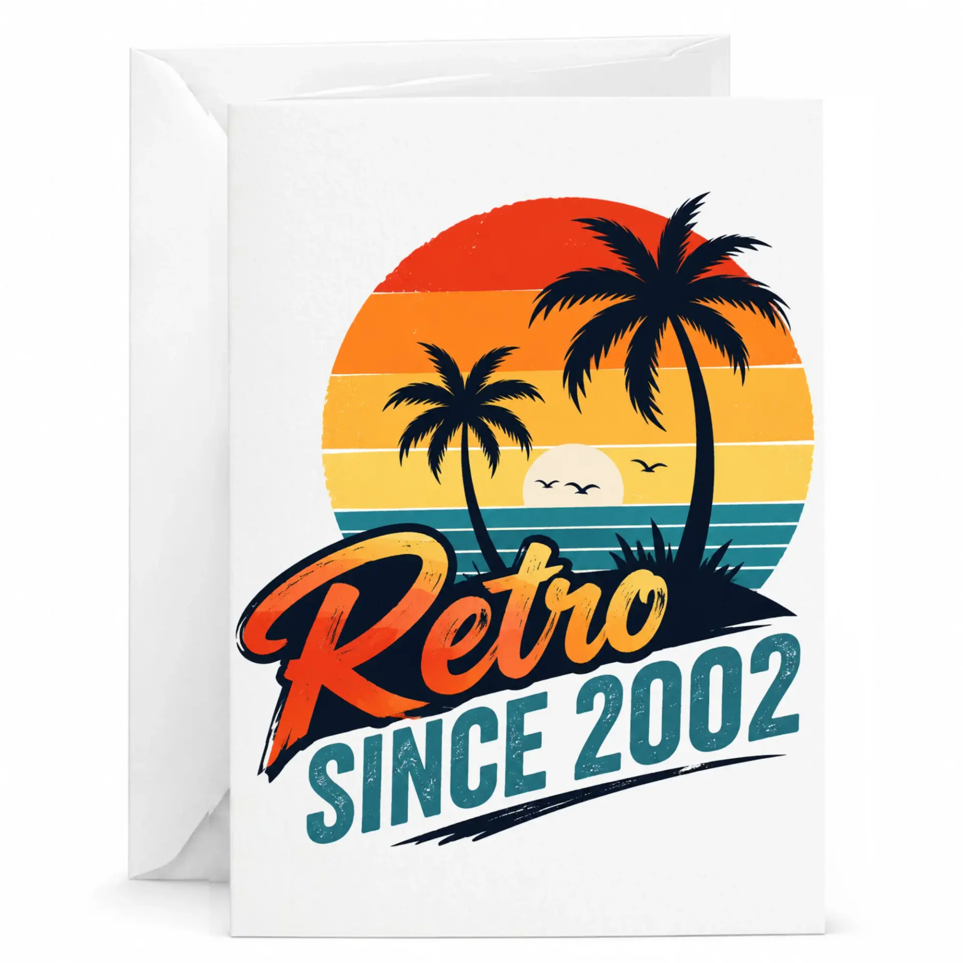 Greeting Card Retro Since 2002 Vintage Sunset Palm Tree Design for Milestone Birthday and Anniversary Celebrations