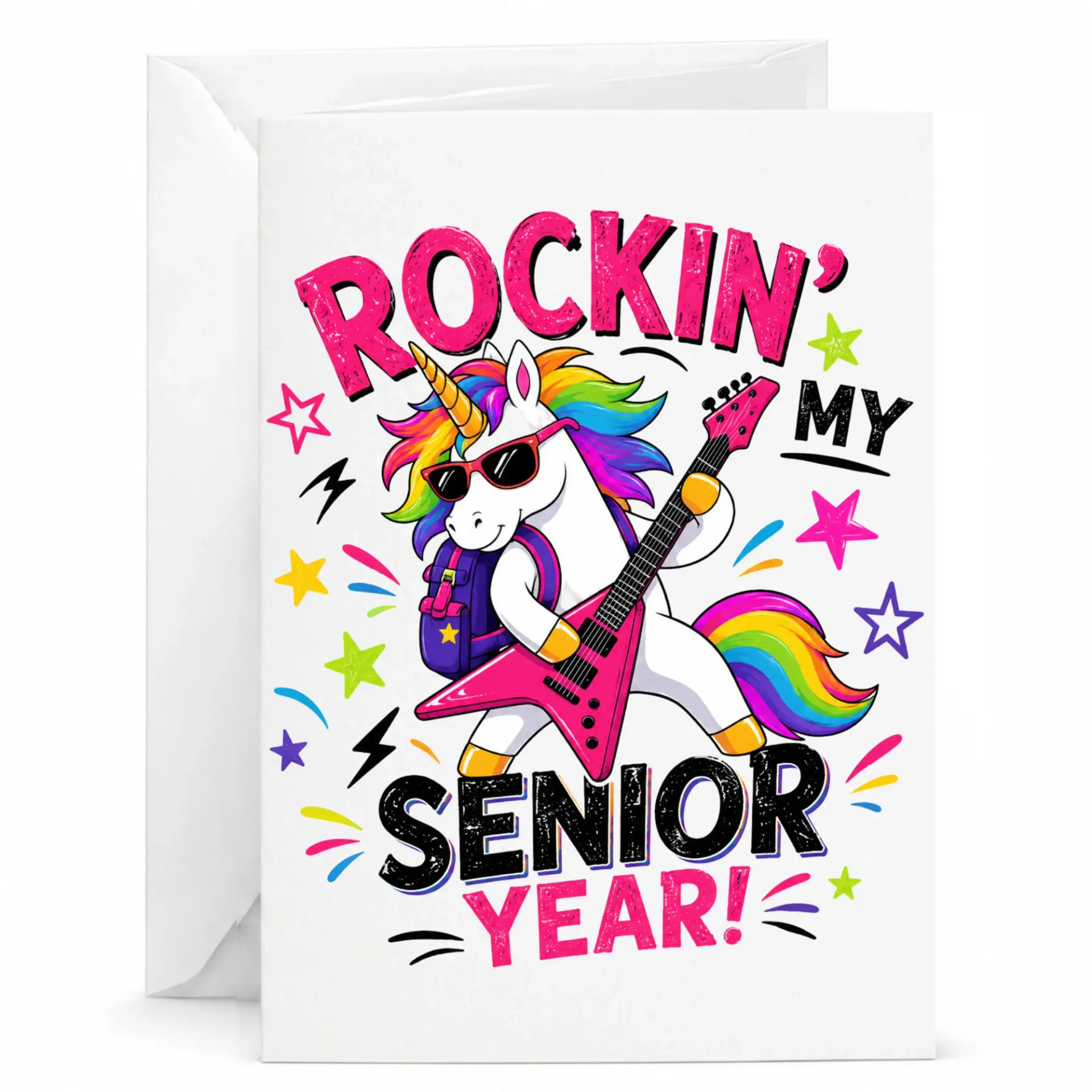 Funny Rocking Greeting Card for Senior Year Graduation with Matching White Envelope