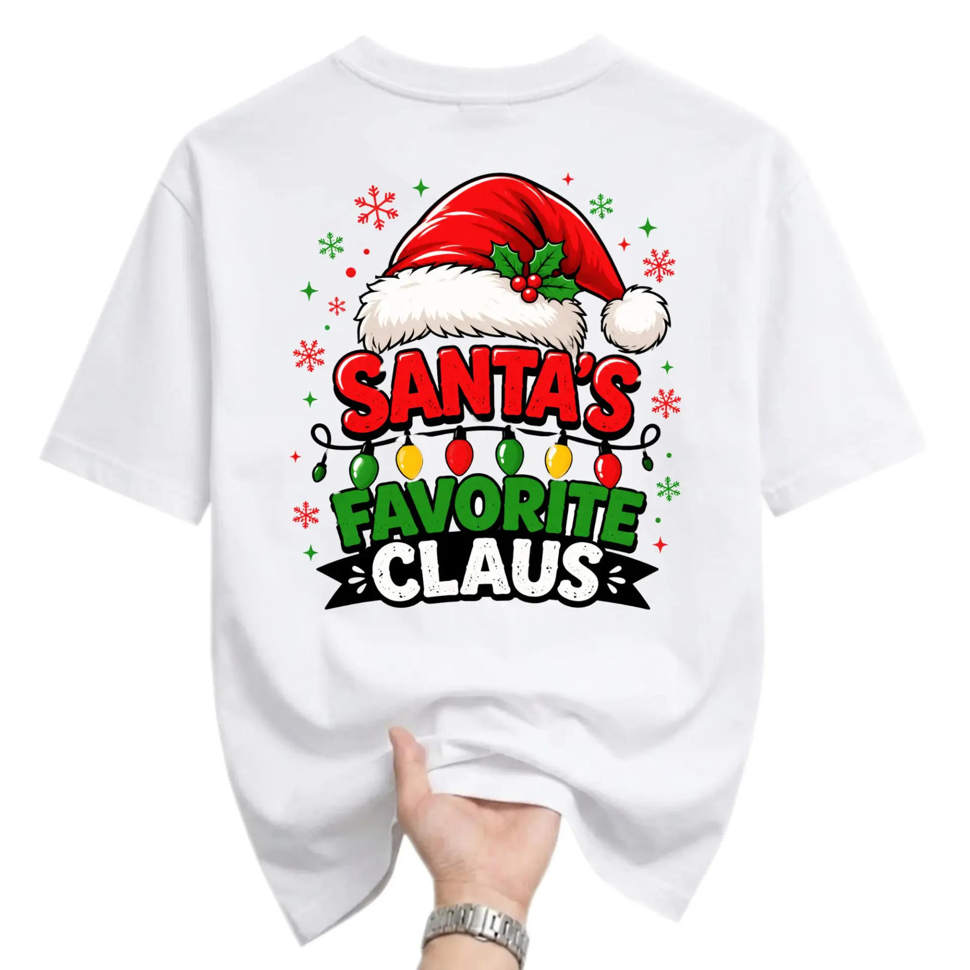 Graphic Tee Santa's Favorite Claus Holiday Shirt Unisex Crew Neck Short Sleeve Soft Casual Christmas Top for Adults