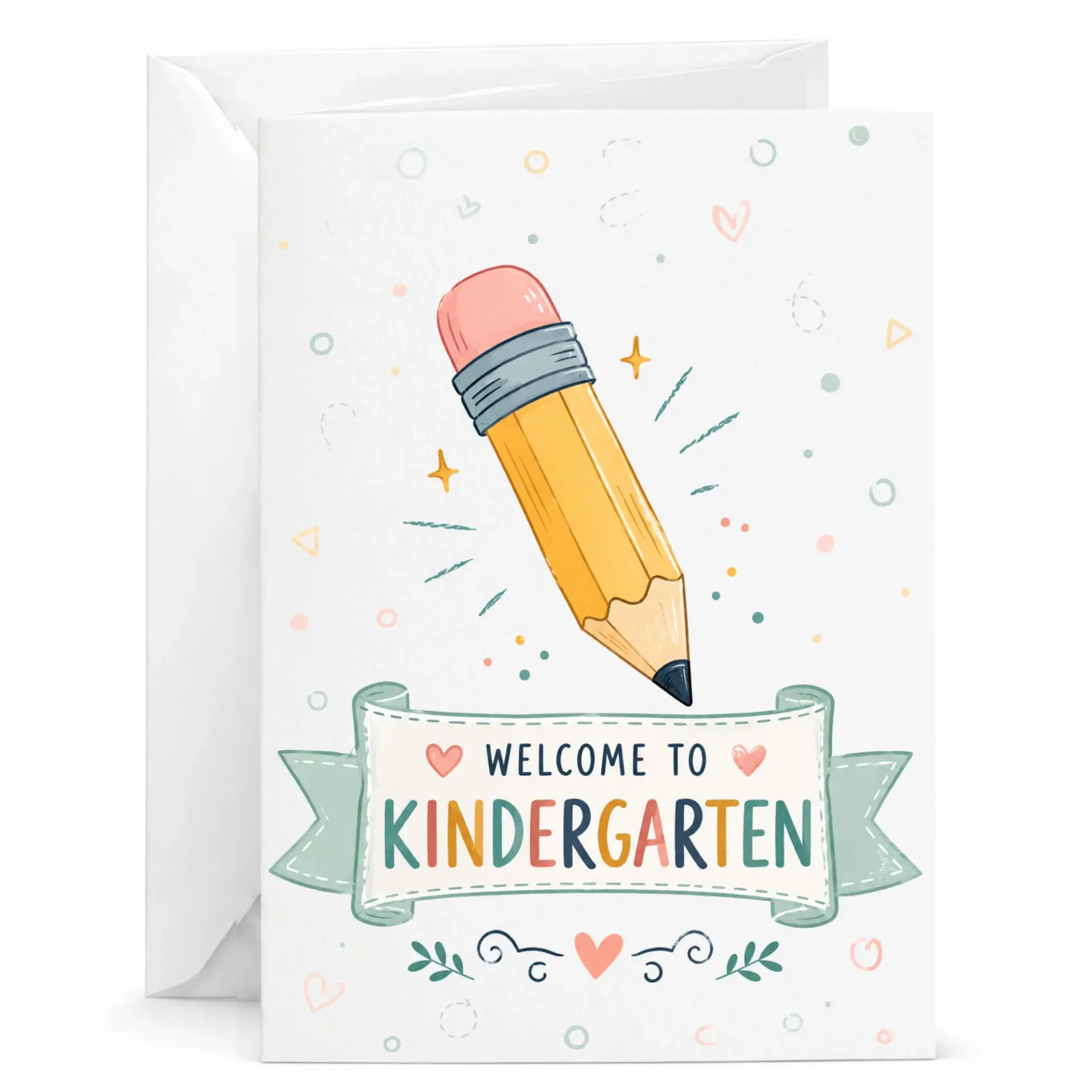 Greeting Card Welcome to Kindergarten Pencil Design Note for and Encouragement with Matching Envelope