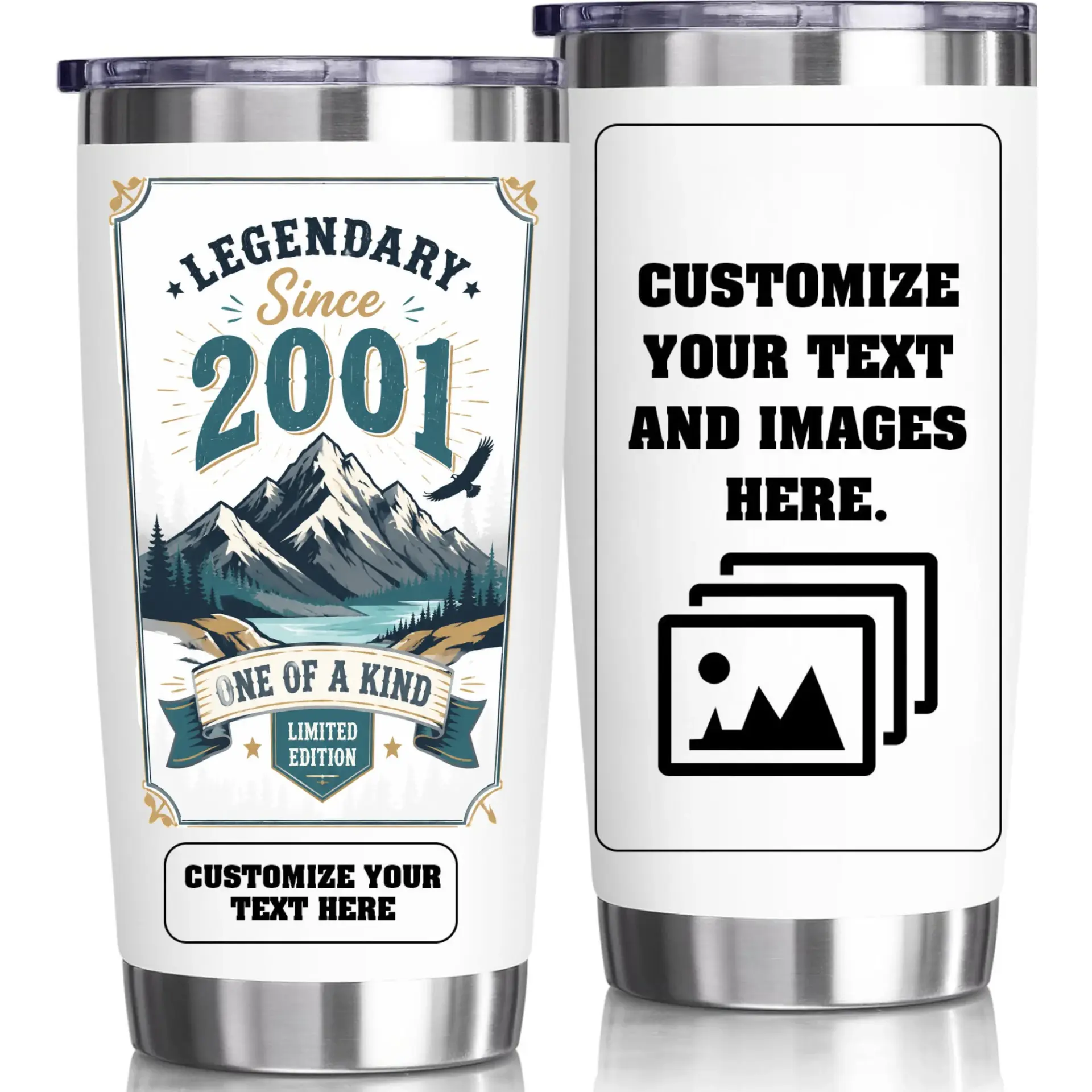 Stainless Steel Tumbler 20oz Insulated Cup Legendary Since 2001 Mountain Design Personalized Travel Mug Gift