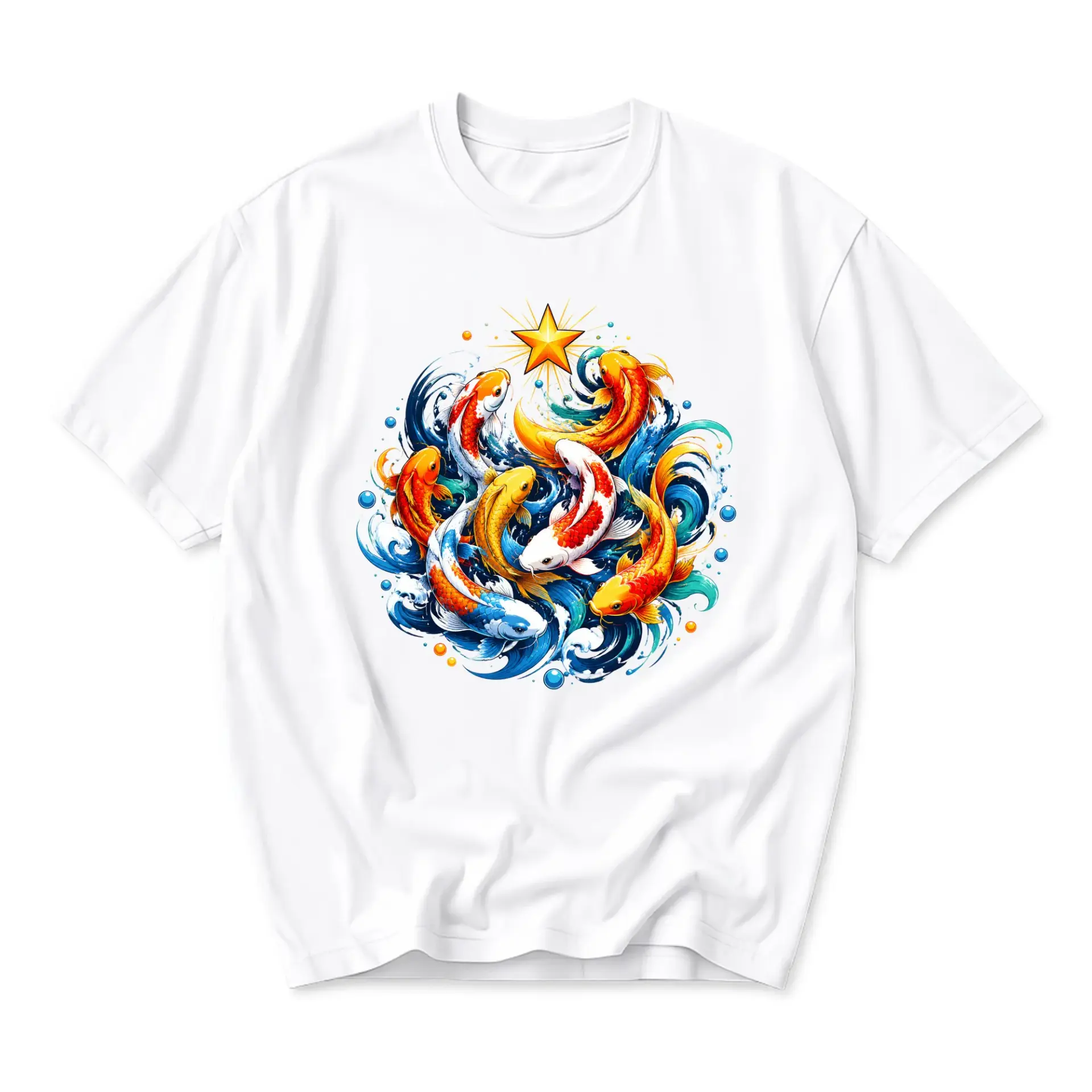 Graphic Tee Koi Fish Art Shirt Artistic Japanese Style Freshwater Carp Illustration Print Unisex Casual Crew Neck Top