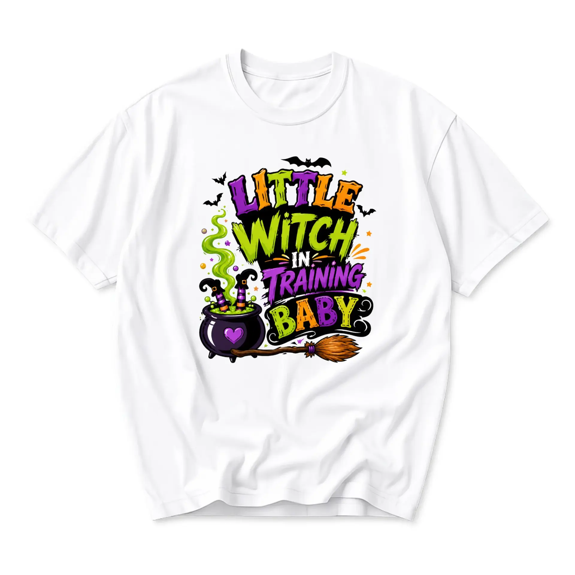 Graphic Tee Little Witch in Training Baby Funny Halloween Unisex Crew Neck Cotton Blend Casual Short Sleeve Shirt