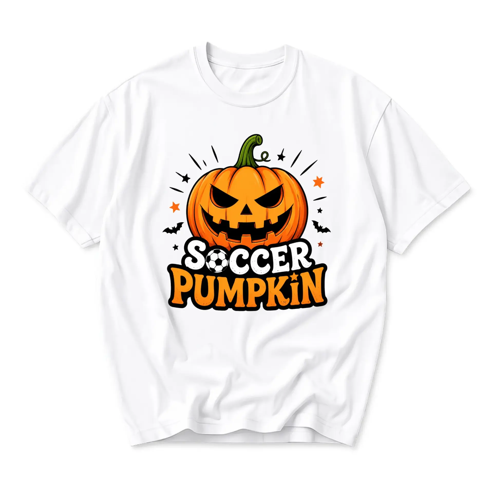 Funny Shirt Soccer Pumpkin Graphic Tee for Fall Sports Fans Unisex Crew Neck Soft Cotton Everyday Casual Outfit White