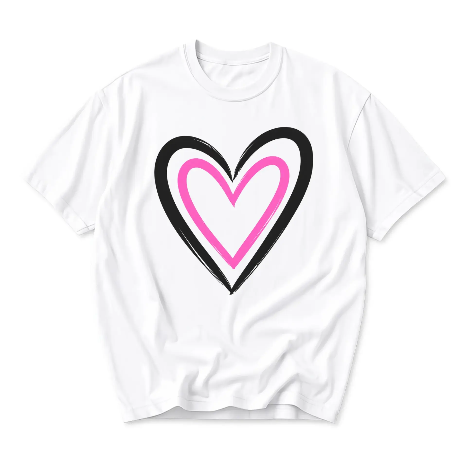 Graphic Tee Unisex Heart Print White T-Shirt Casual Short Sleeve Crew Neck Top for Everyday Wear and Self Expression