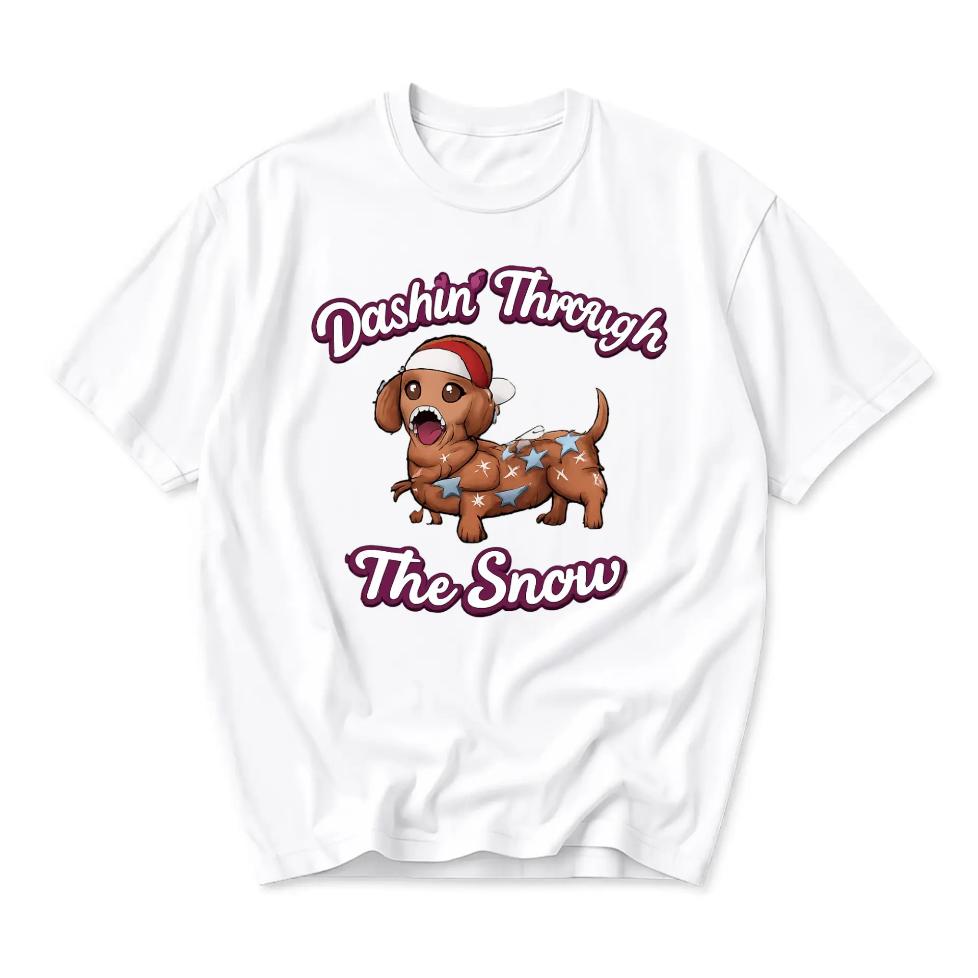 Funny Shirt Dashin Through the Snow Dachshund Graphic Tee Unisex Casual