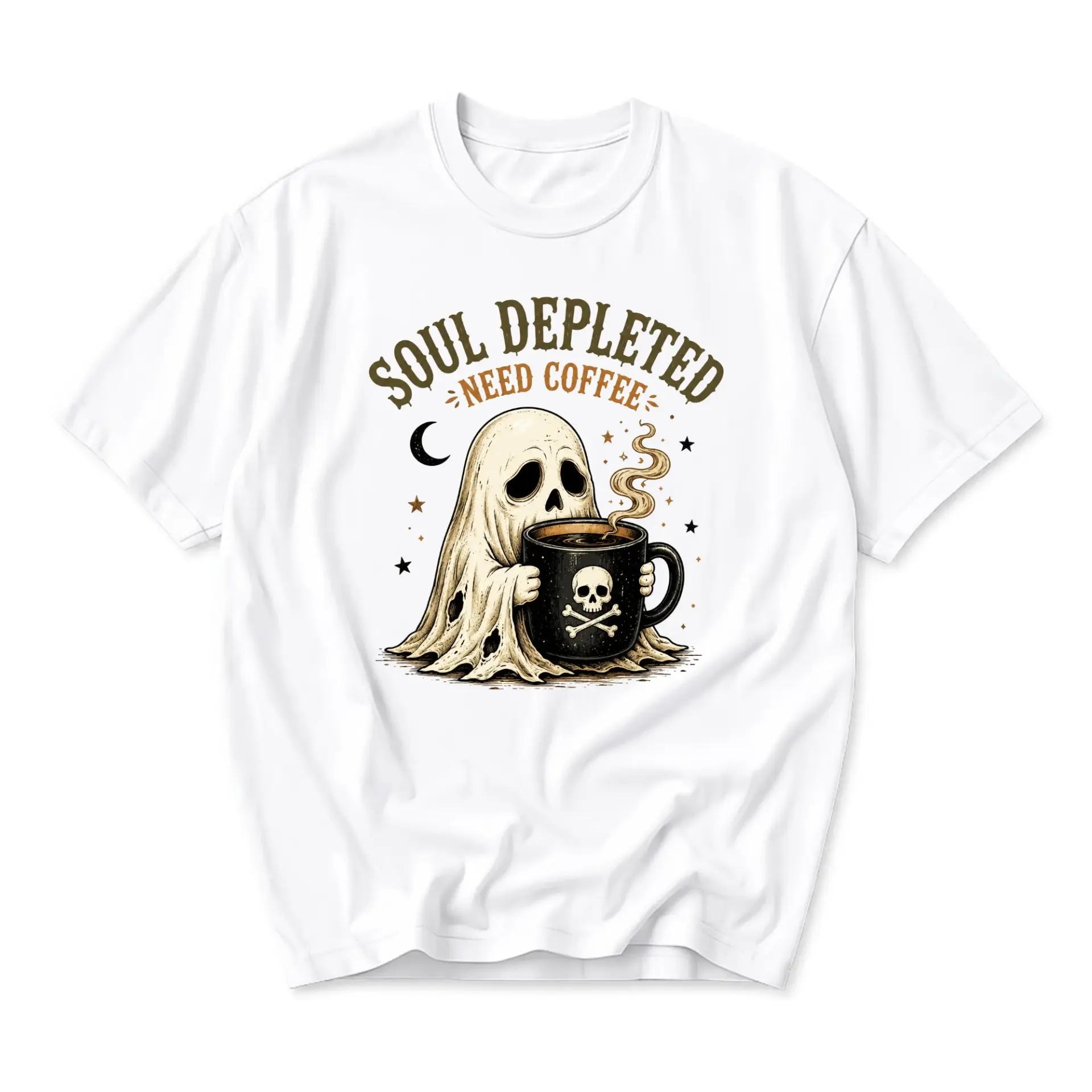 Funny Shirt Soul Depleted Need Coffee Graphic Tee Unisex Crew Neck Casual Everyday Wear Soft Cotton Blend Top
