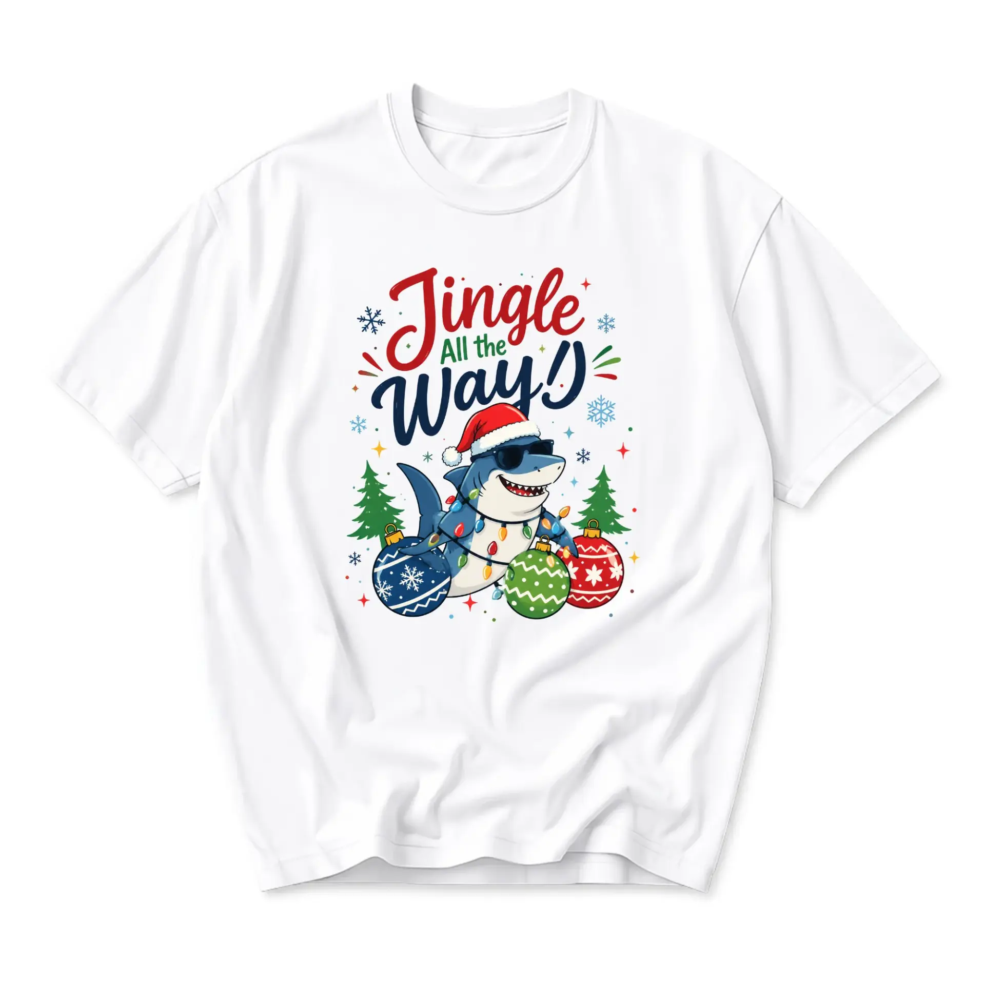 Funny Shirt Jingle All the Way Shark Graphic Tee Casual Holiday Season