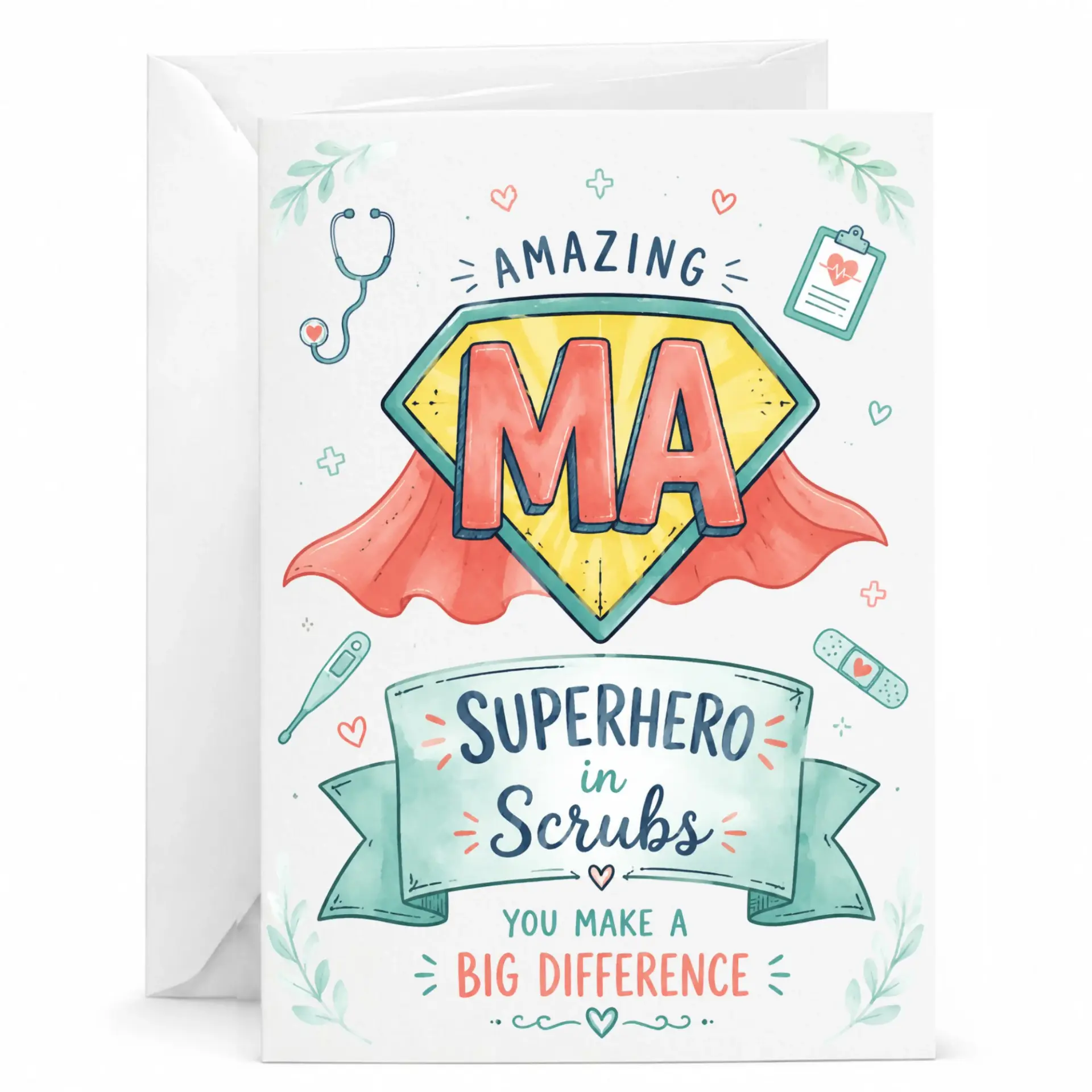Greeting Card Amazing Ma Superhero in Scrubs Design Appreciation Card for Medical Assistant with Included Envelope