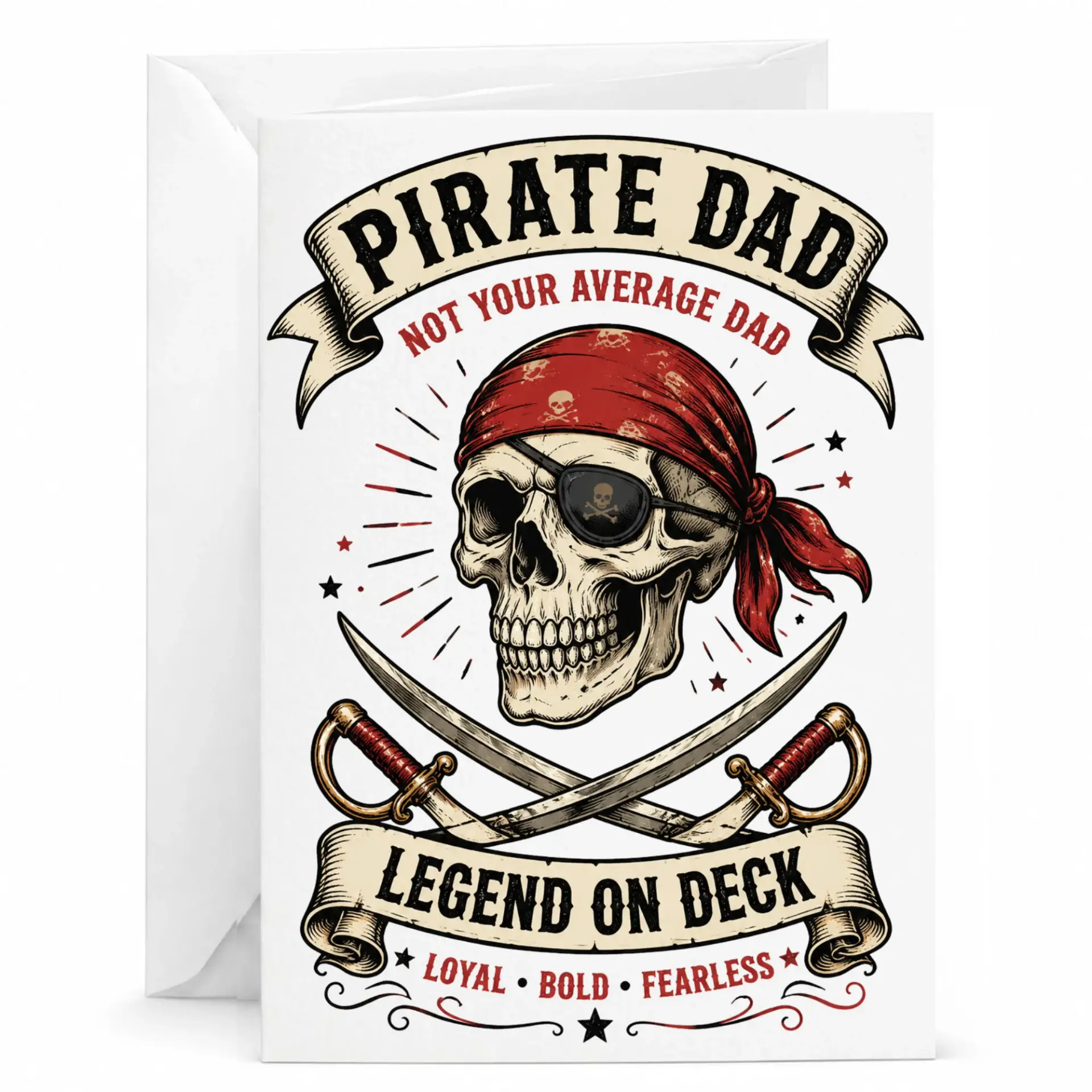 Funny Pirate Dad Greeting Card Legend on Deck Design for Birthday and Father Appreciation Featuring Cool Skull Artwork