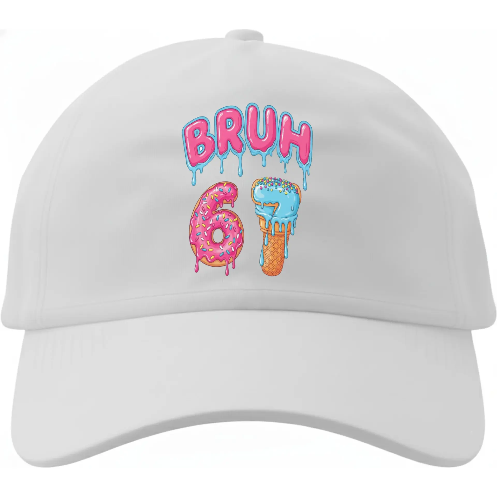 Dad Hat Casual Cotton Baseball Cap Featuring Fun Graphic Print of Melting Donut and Ice Cream Cone Design
