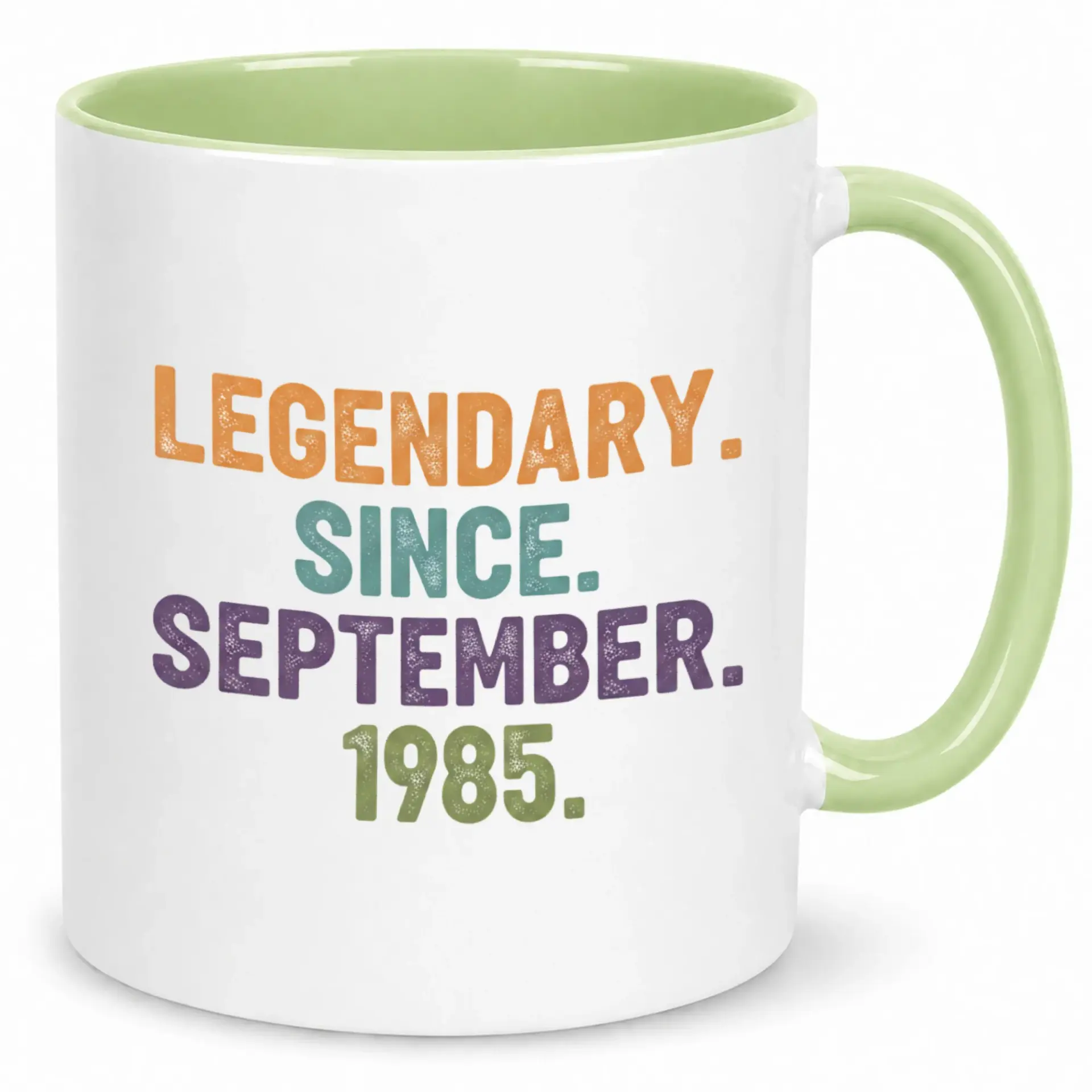 Legendary Since September 1985 Two-Tone Ceramic Coffee Mug Distinctive Birthday Anniversary Gift for Men or Women Premium Quality Drinkware with Text Design 11oz