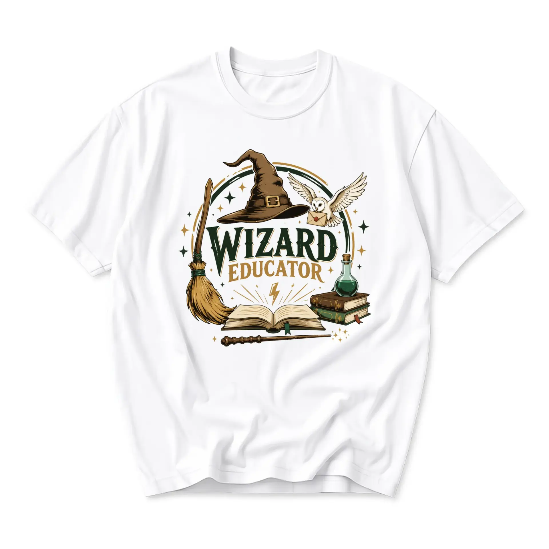 T-shirt Wizard Educator Graphic Tee Magical School Themed Casual Short Sleeve Shirt for Teachers and Fantasy Enthusiasts