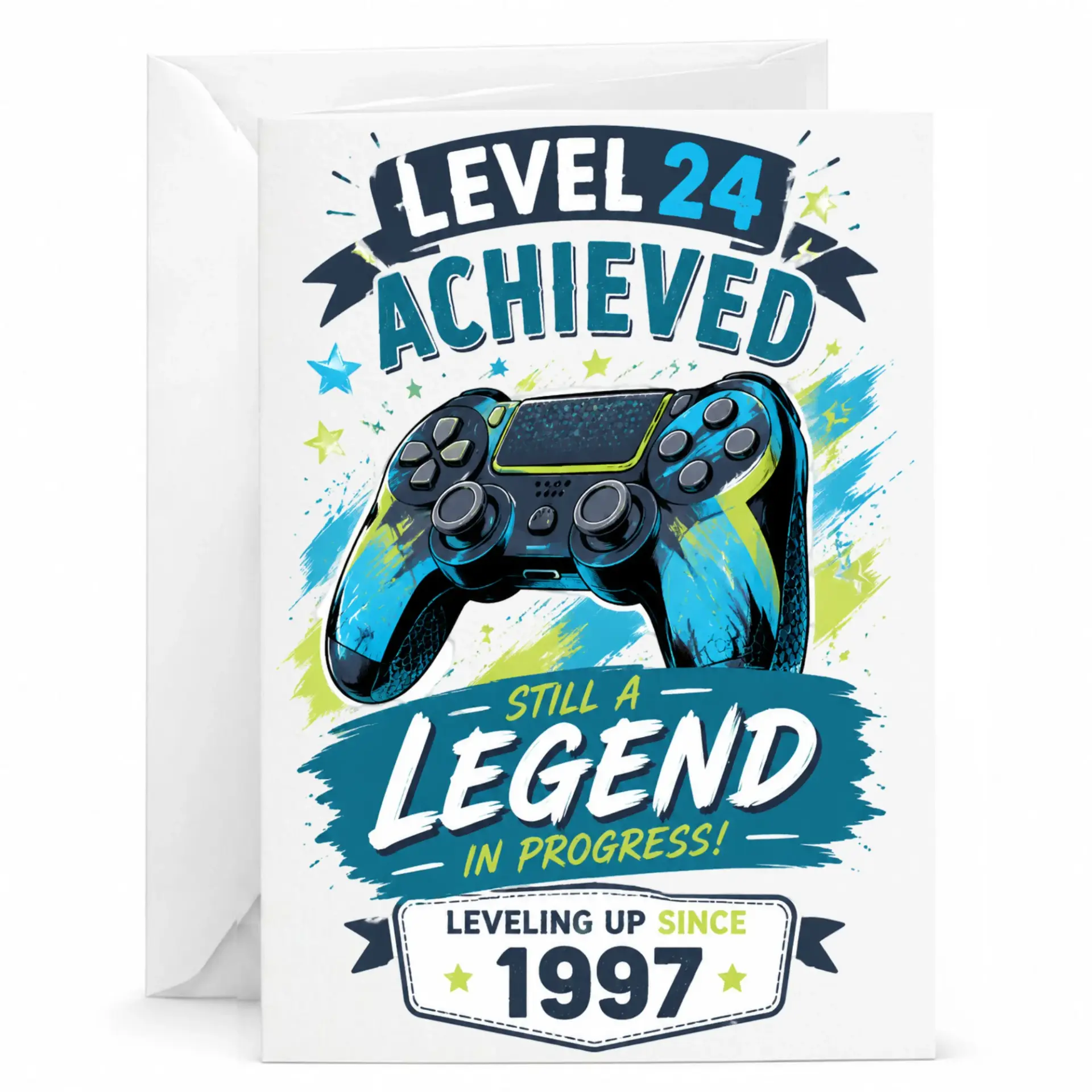 Birthday Card Level 24 Achieved Gaming Theme Greeting Card for Twenty Fourth Milestone Celebration in 1997