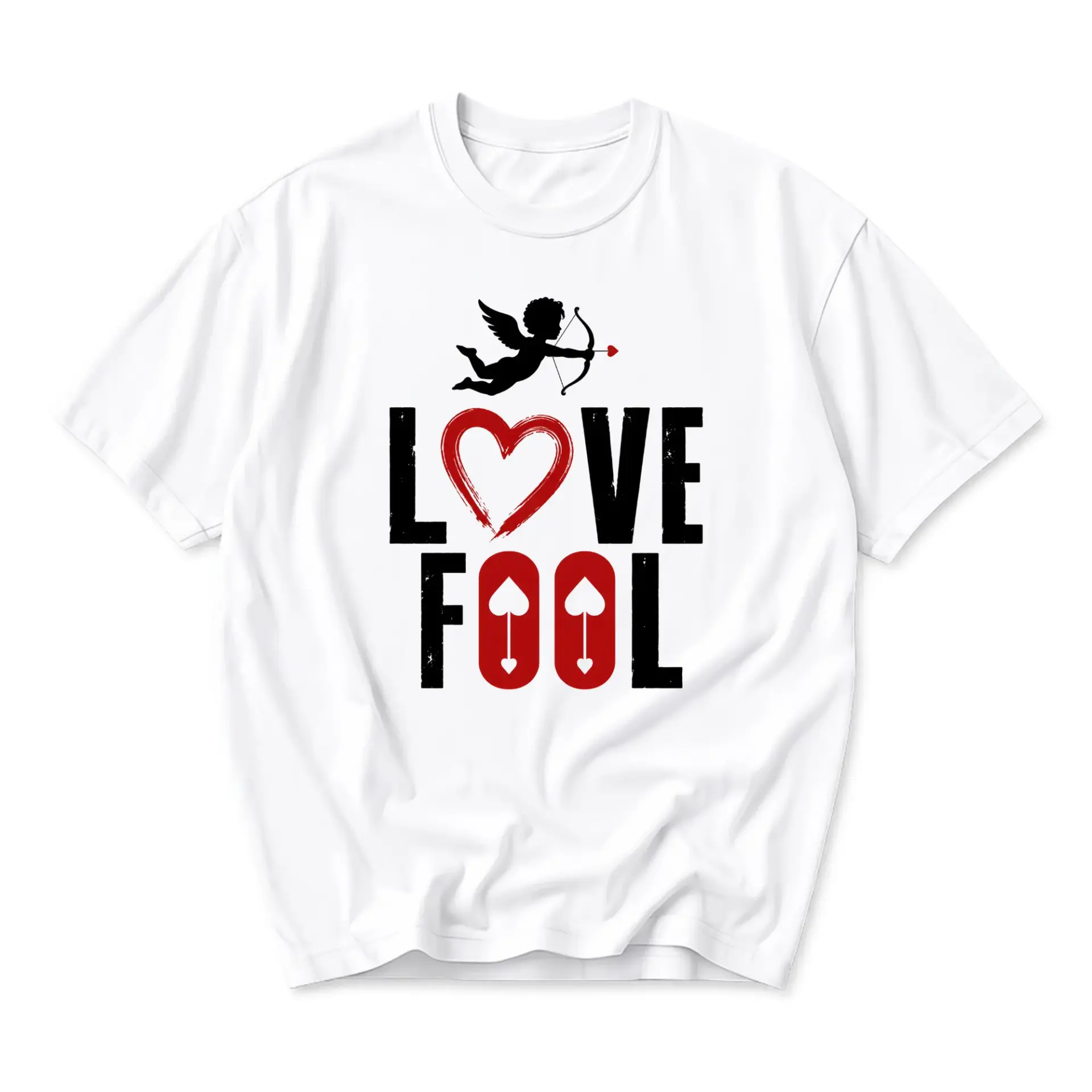 T-shirt Love Fool Graphic Tee Cupid Illustration Casual Unisex Crew Neck Top for Valentine Day and Everyday Wear