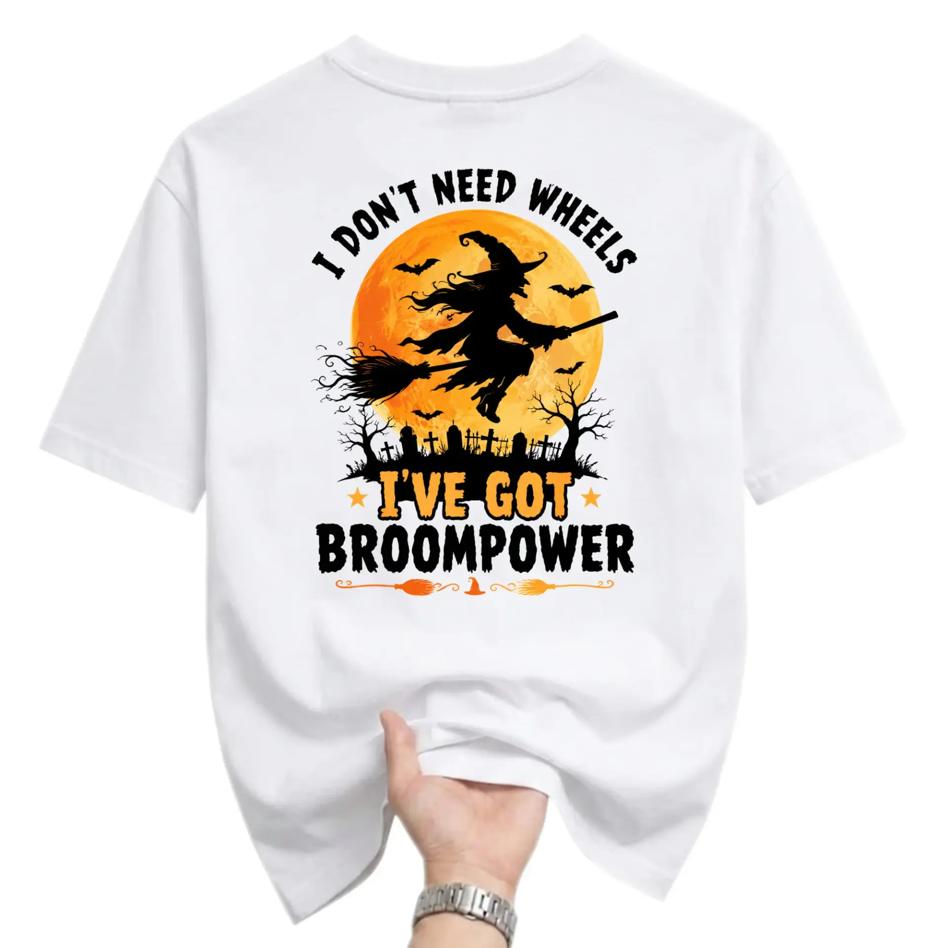 Funny Shirt I Don't Need Wheels I've Got Broompower Witch Graphic Tee Unisex Casual Crew Neck Holiday Cotton Top