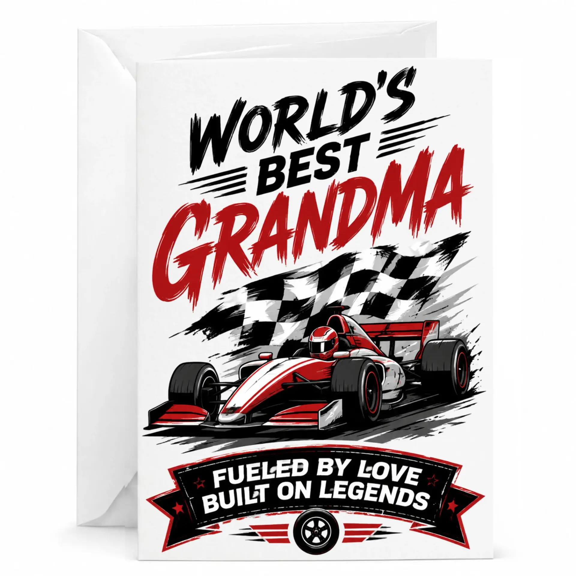 Greeting Card World's Best Grandma Racing Theme Professional Print for Appreciation and Special Milestone Celebrations
