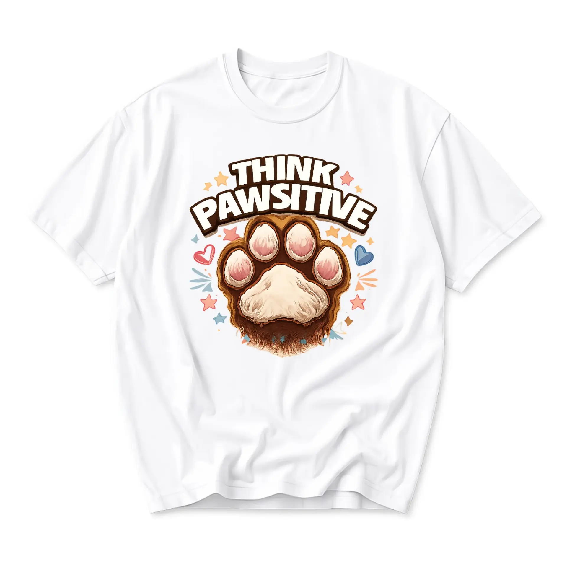 Graphic Tee Think Pawsitive Lover Unisex Crew Neck T-Shirt Soft Cotton