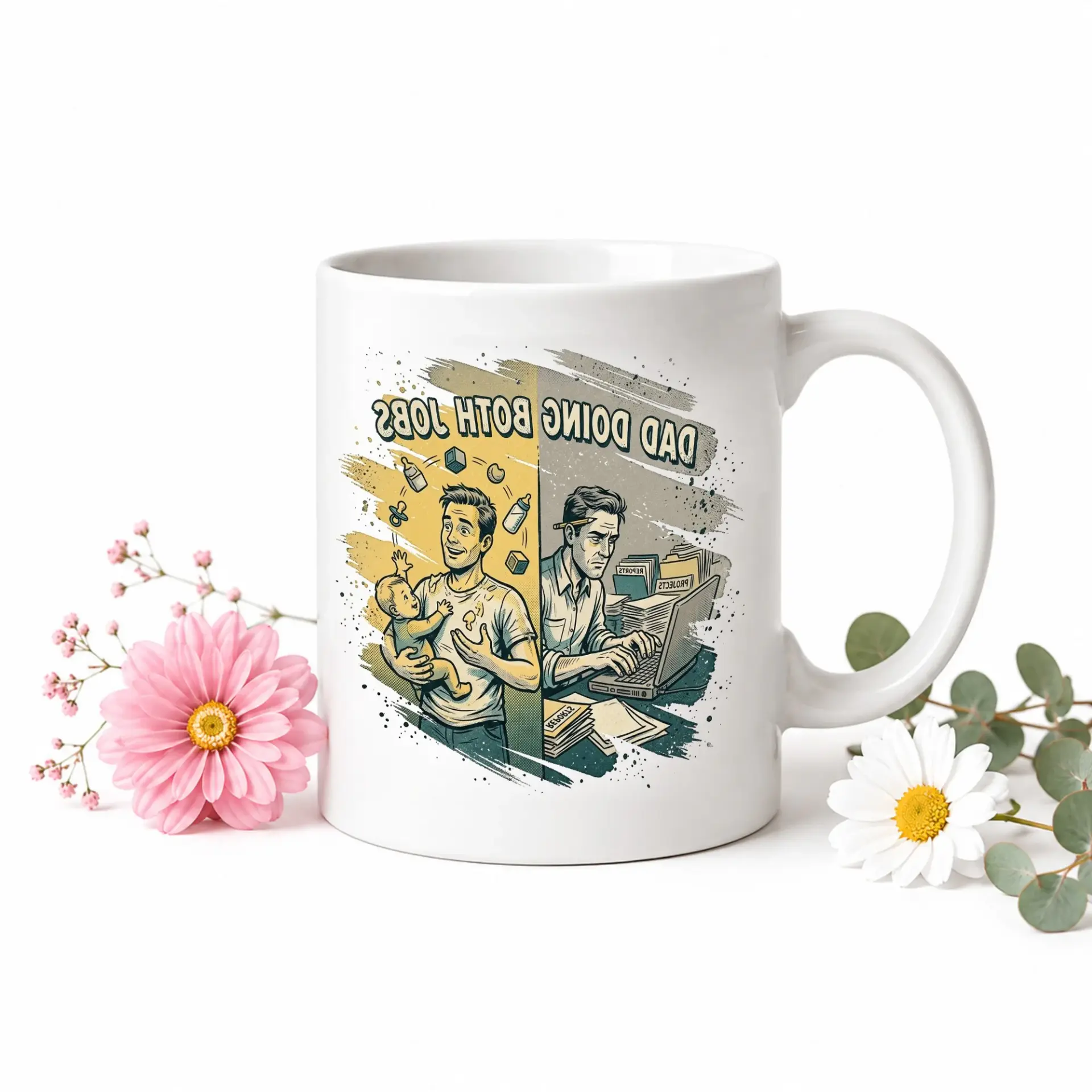Funny Dad Doing Both Jobs Mug Fatherhood Graphic Ceramic Cup for Office and Home Kitchen Beverage Enthusiasts