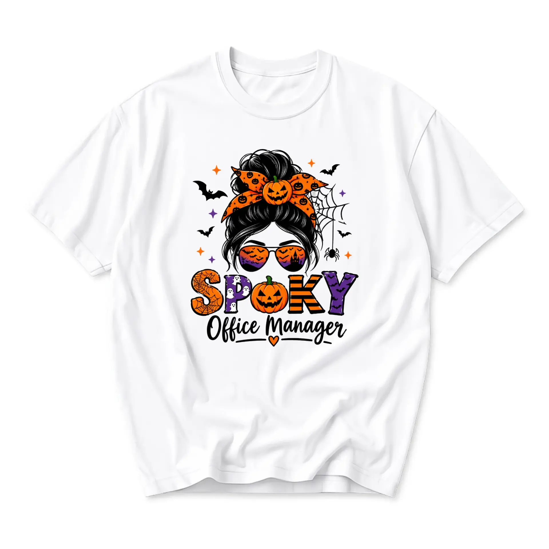 Funny Shirt Spooky Office Manager Halloween Graphic Tee Unisex Crew Neck Soft Cotton Casual Apparel White Short Sleeve