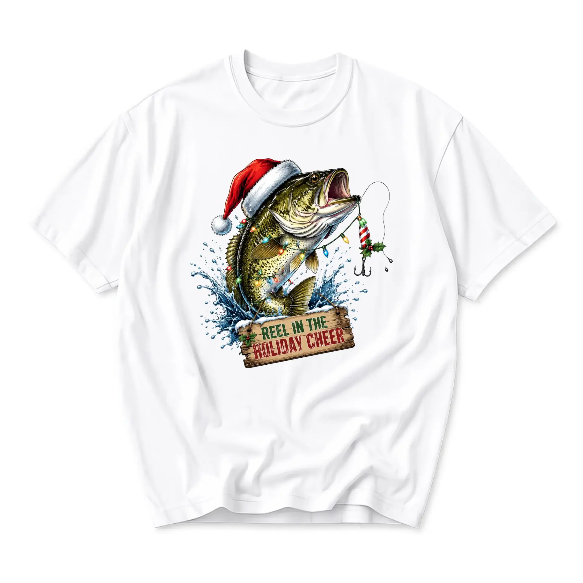 Funny Shirt Reel in the Holiday Cheer Graphic Tee Unisex Crew Neck Seasonal