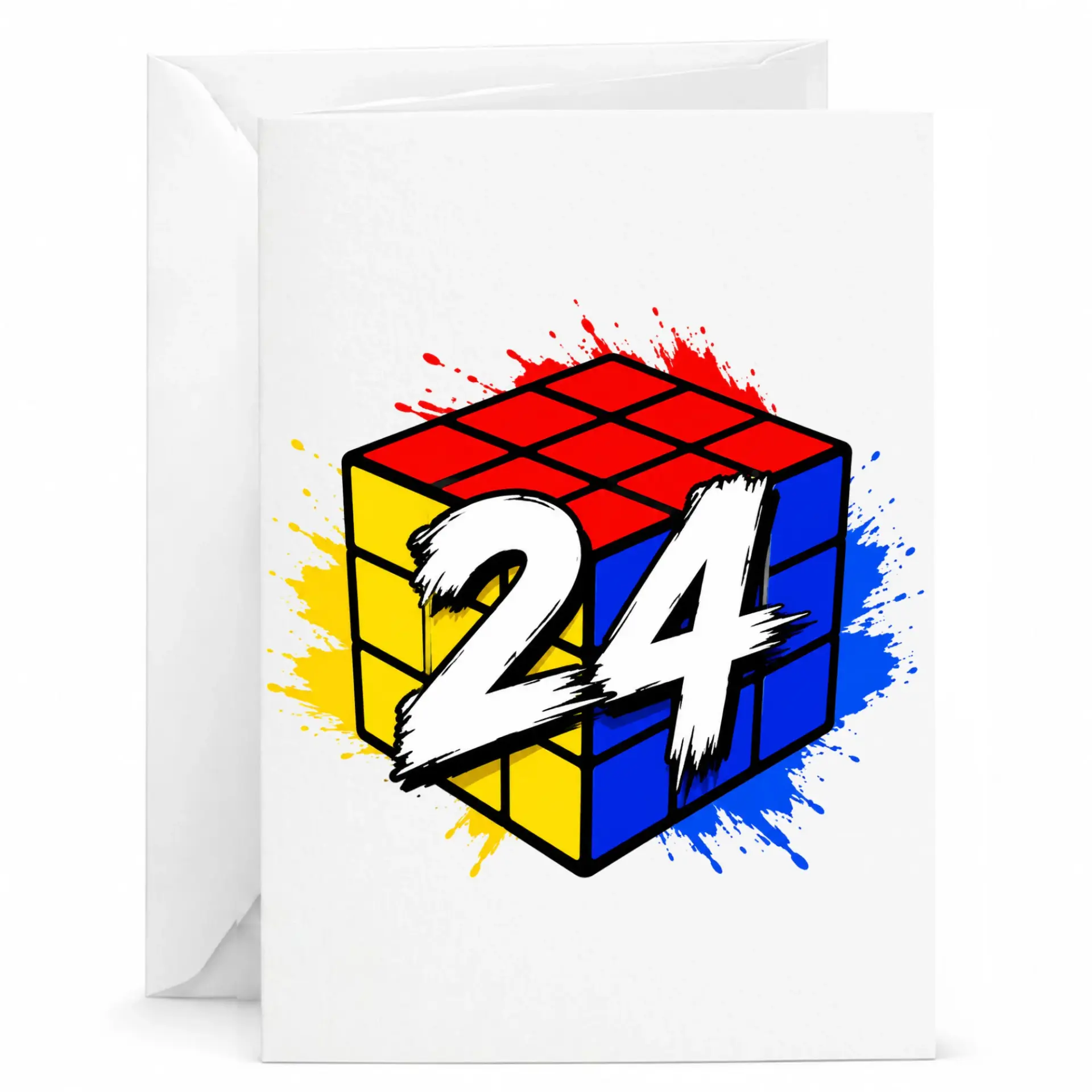 Birthday Card Featuring a Colorful Logic Puzzle Cube Number 24 Graphic Design for Milestone Birthday Celebrations