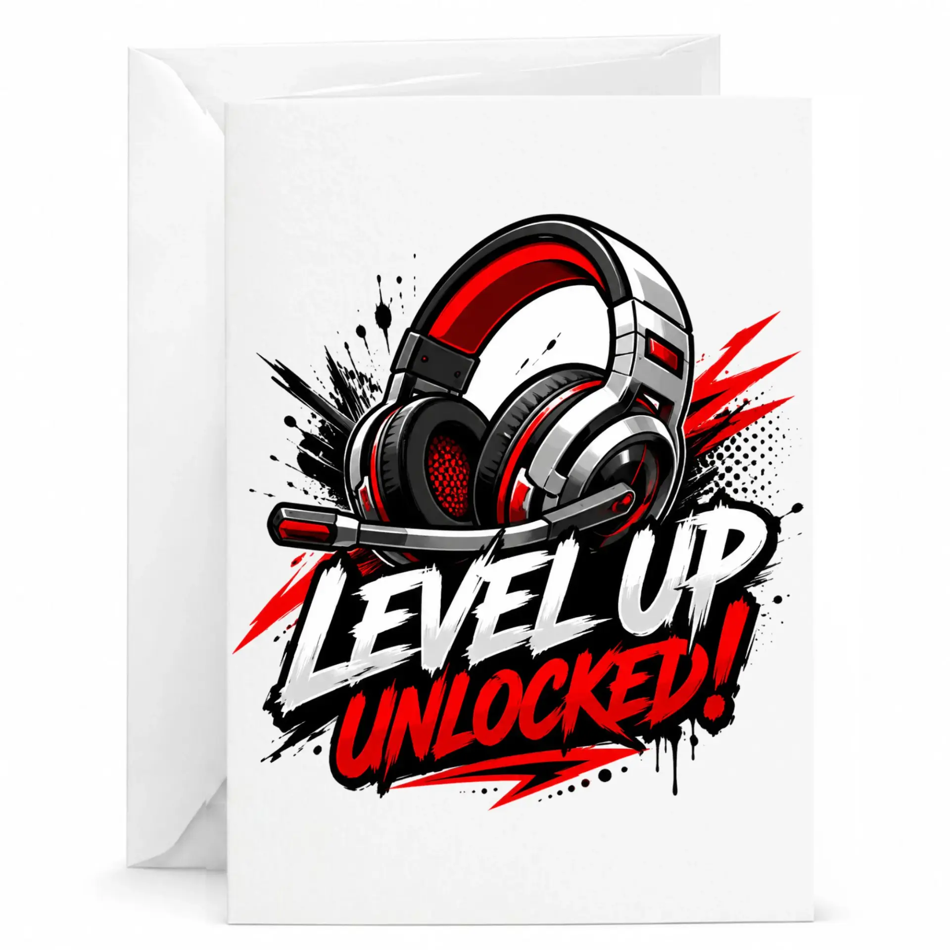 Greeting Card Level up Unlocked Design for Video Game Enthusiasts and Gamers Features Stylish Headset Graphic Art