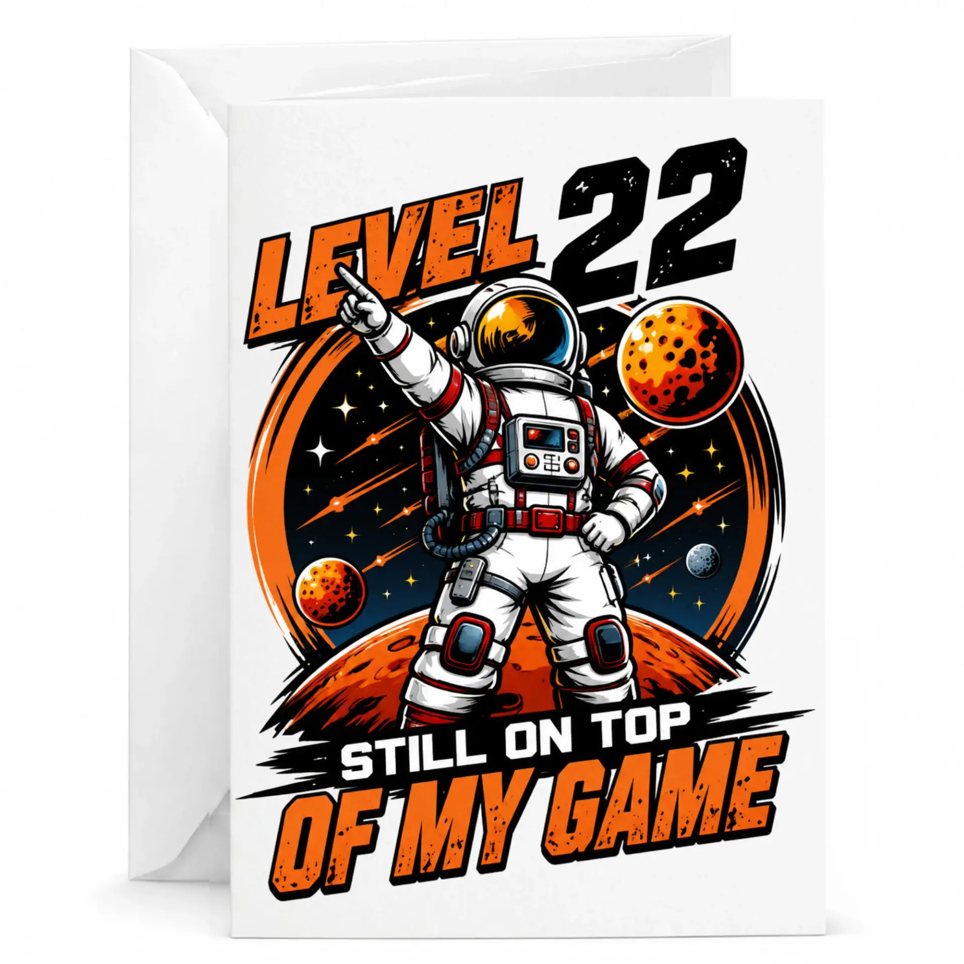 Birthday Card Level 22 Astronaut Theme Greeting Card for Milestone Celebration Space Themed Funny Stationary