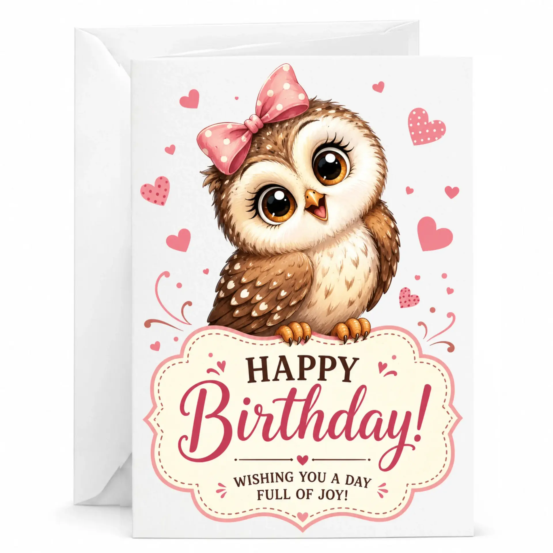 Birthday Card Cute Owl Illustration Greeting with Envelope for Heartfelt Wishes and Celebrations