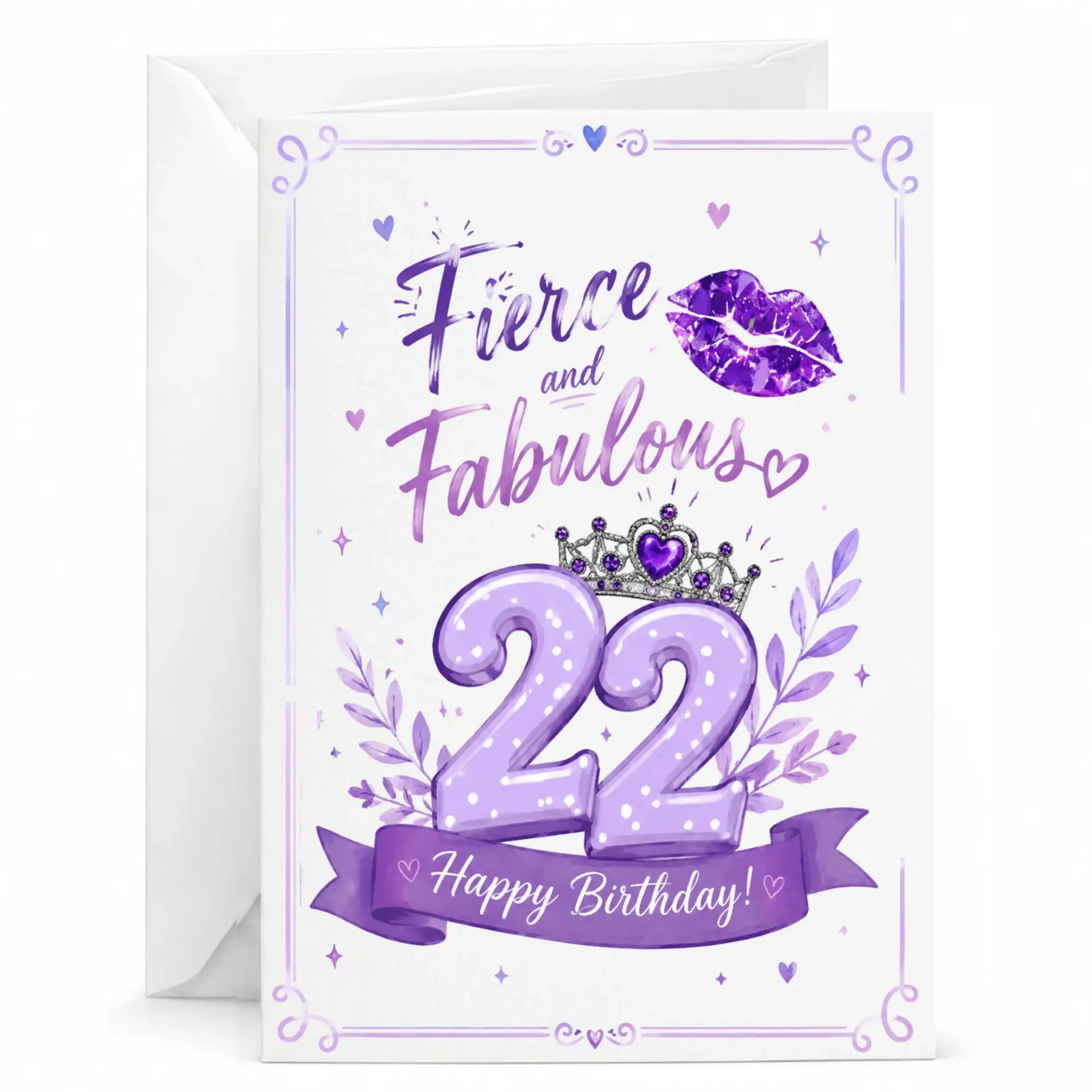Birthday Card Fierce and Fabulous 22nd Birthday Greeting Card Purple Themed Design for Milestone Celebration
