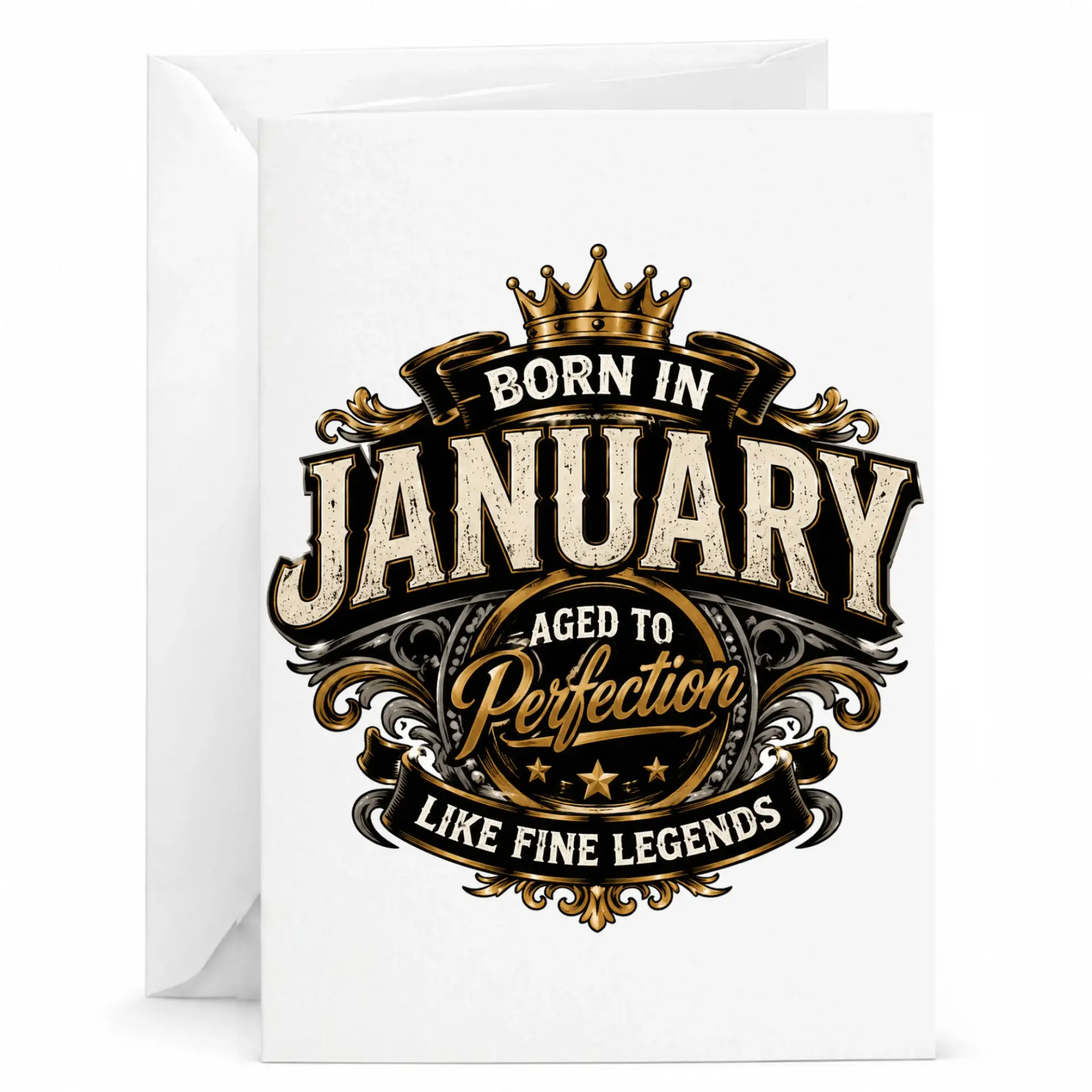 Birthday Card Born in January Aged to Perfection Like Fine Legends Vintage Crest Design Greeting Card