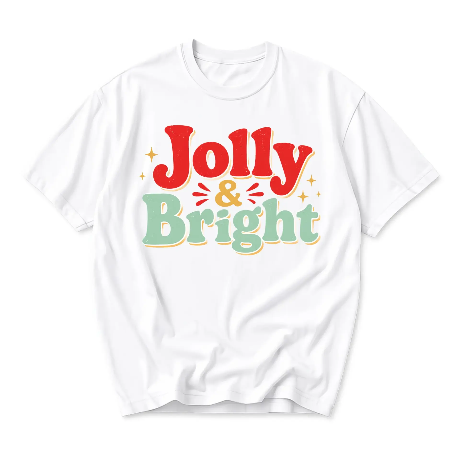Graphic Tee Jolly and Bright Retro Holiday Quote Unisex Crew Neck Short