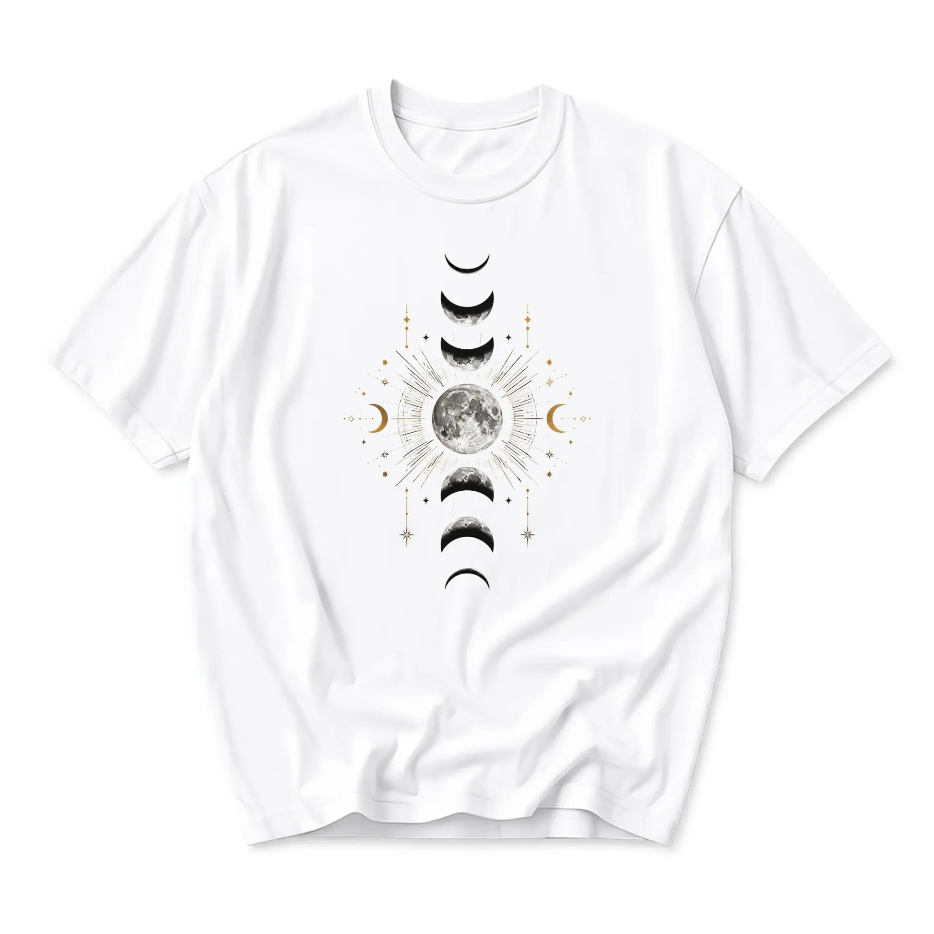 Graphic Tee Moon Phases Celestial Design Unisex Crew Neck T-Shirt Soft Cotton Blend Casual Everyday Apparel White