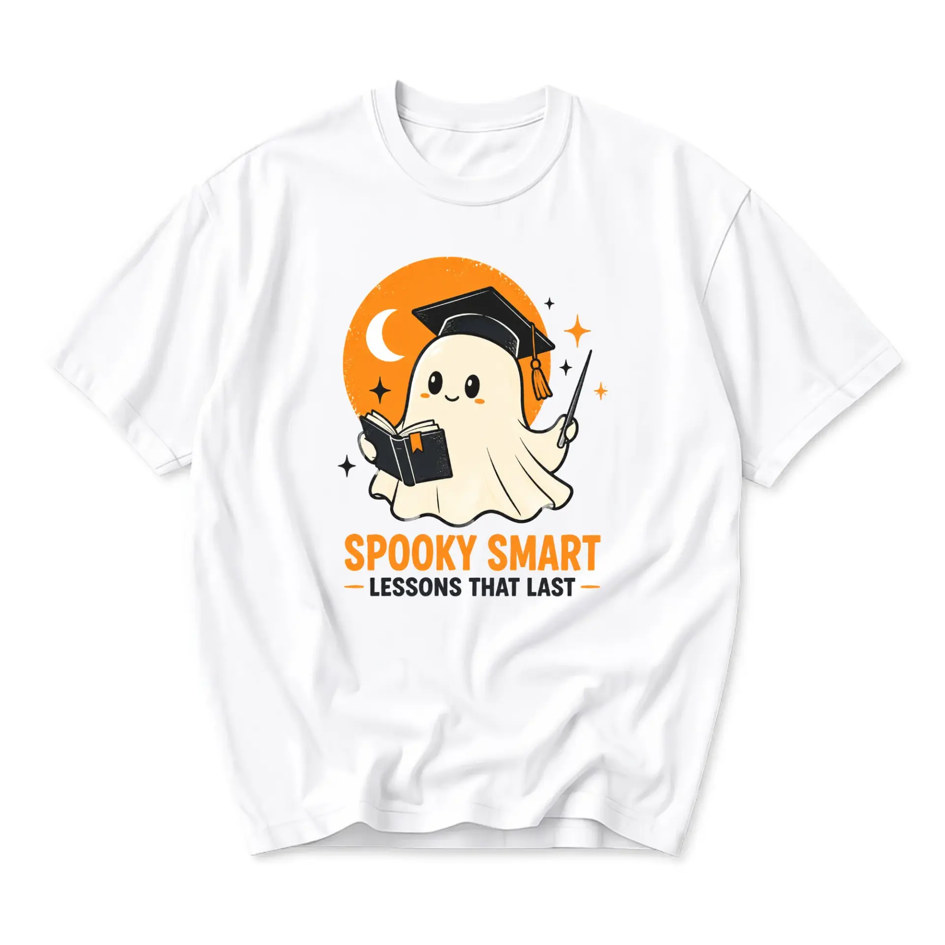 Graphic Tee Spooky Smart Ghost Design Unisex Crew Neck Shirt for Casual Everyday Wear and Fun Autumn Holiday Style