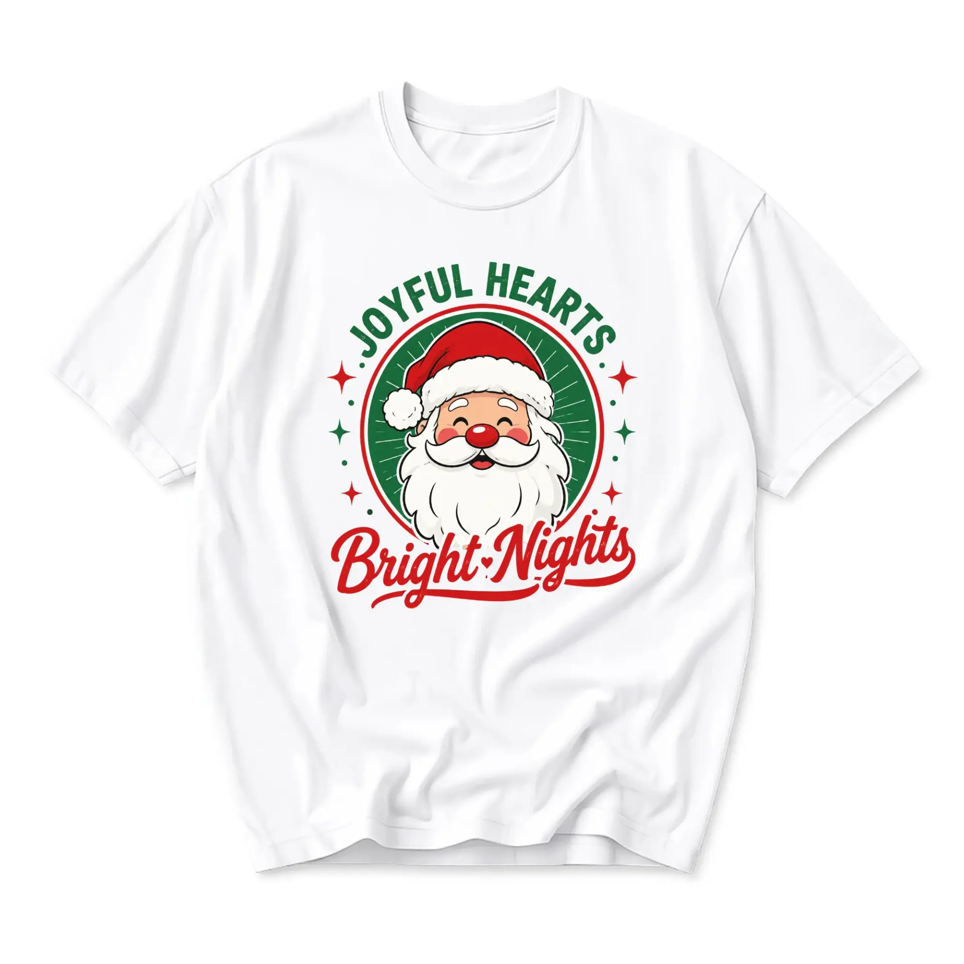 T-shirt Joyful Hearts Bright Nights Graphic Tee Holiday Santa Claus Print Unisex Crew Neck Casual Everyday Shirt
