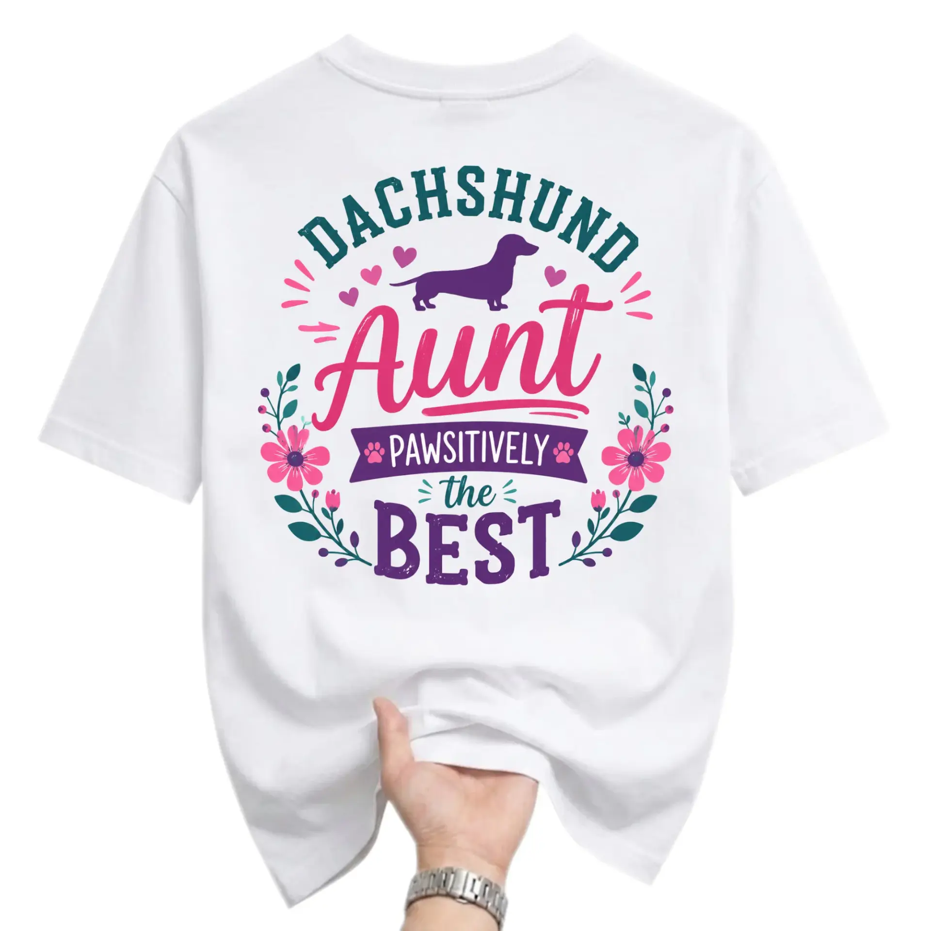 Graphic Tee Dachshund Aunt Pawsitively the Best Shirt Unisex Crew Neck Apparel for Dog Lovers Casual Soft Cotton Top